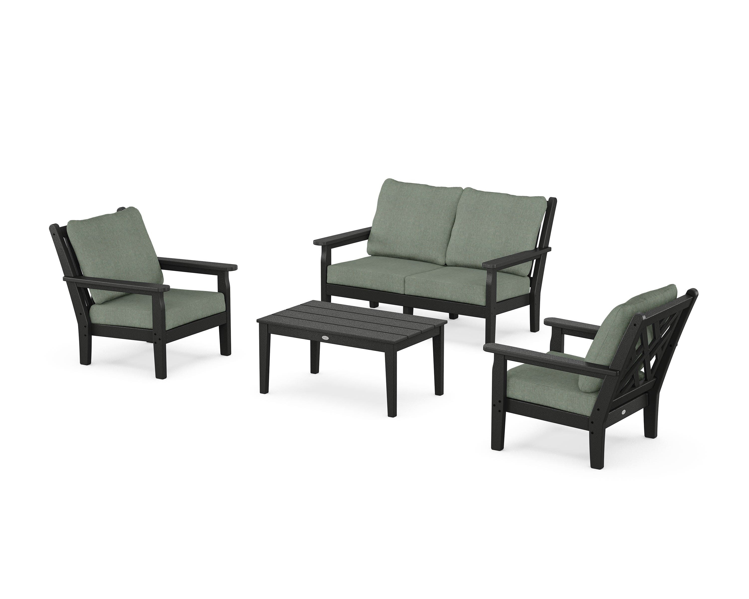 Chippendale 4-Piece Deep Seating Set with Loveseat in Black / Cast Sage