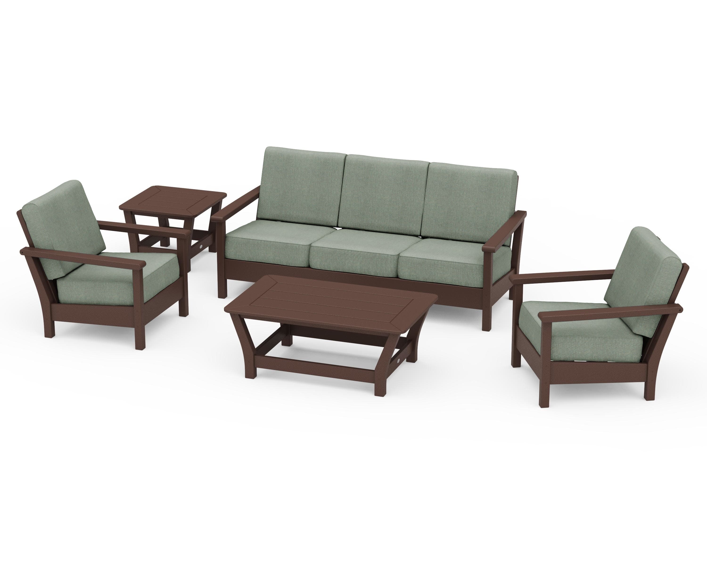 Harbour 5-Piece Deep Seating Set in Mahogany / Cast Sage