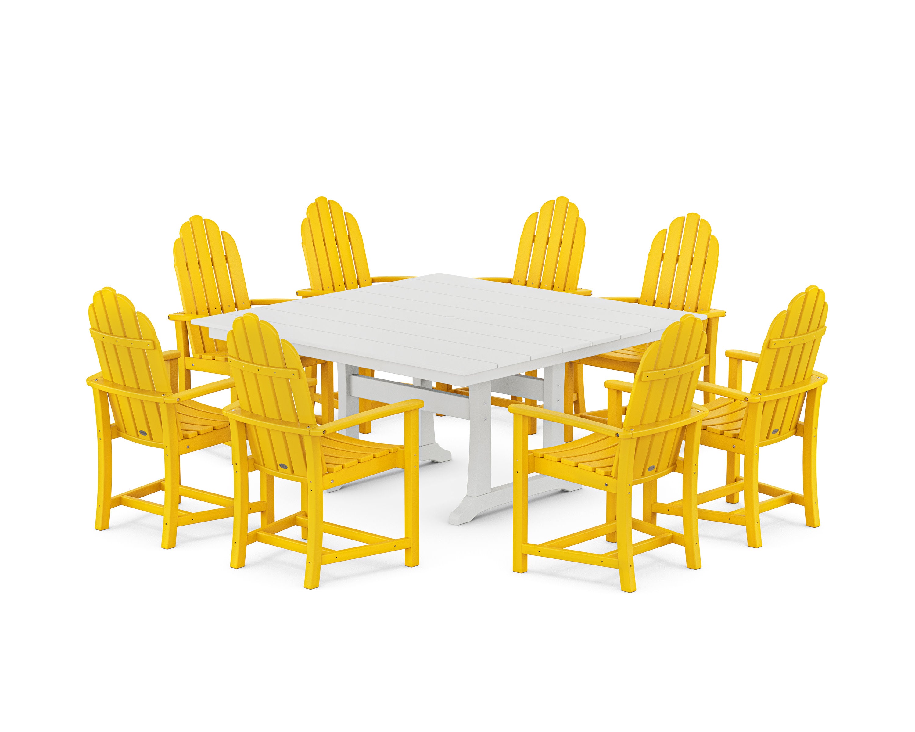 Classic Adirondack 9-Piece Square Farmhouse Dining Set with Trestle Legs in Lemon / White