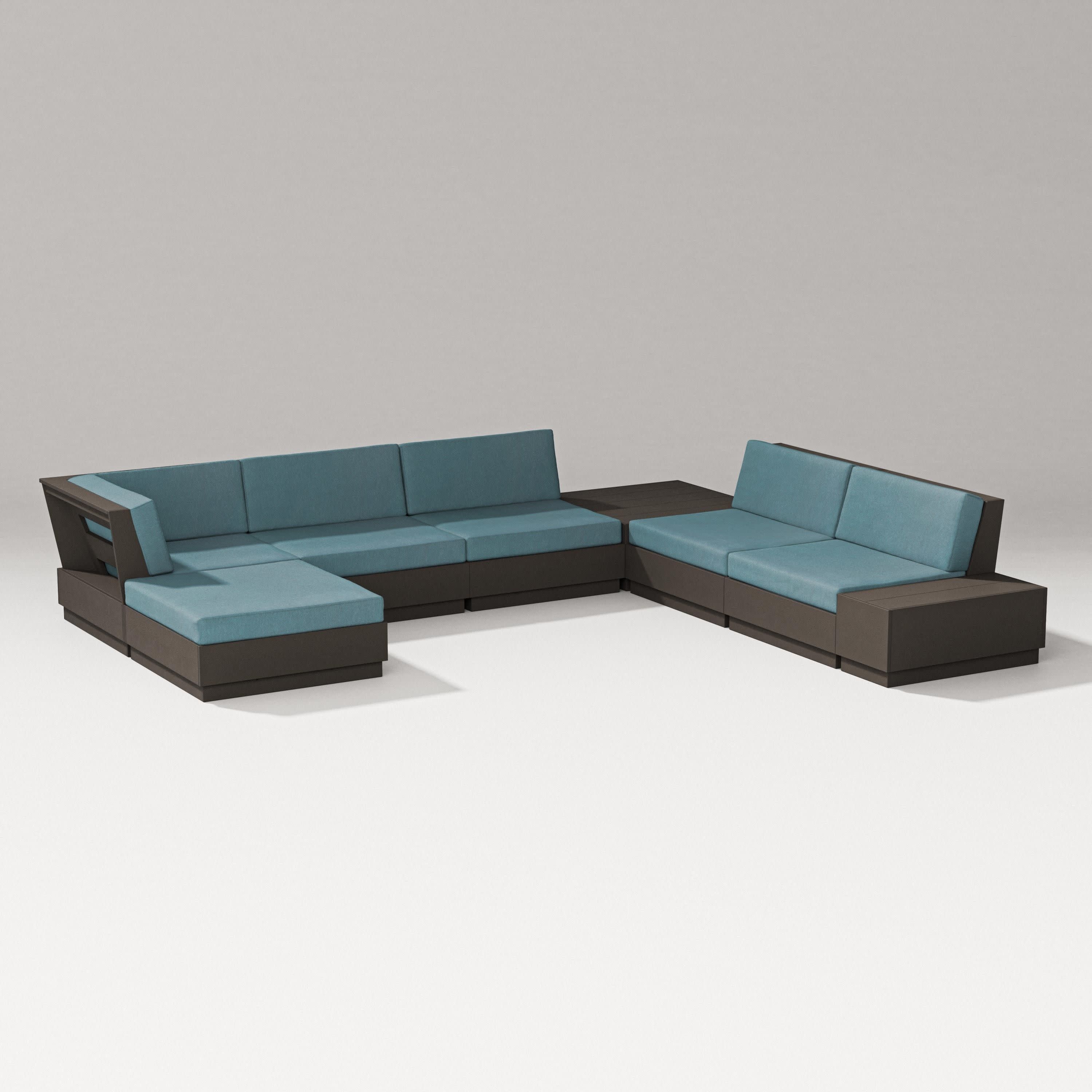 Elevate 8-Piece Corner Sectional in Vintage Coffee / Ocean Teal