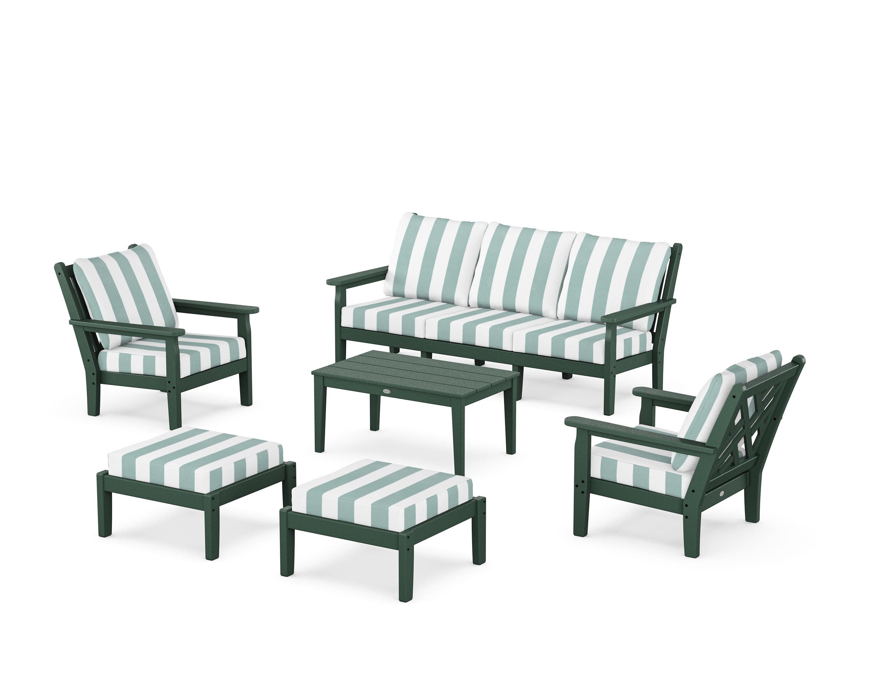 Chippendale 6-Piece Lounge Sofa Set in Green / Cabana Stripe Glacier Spa