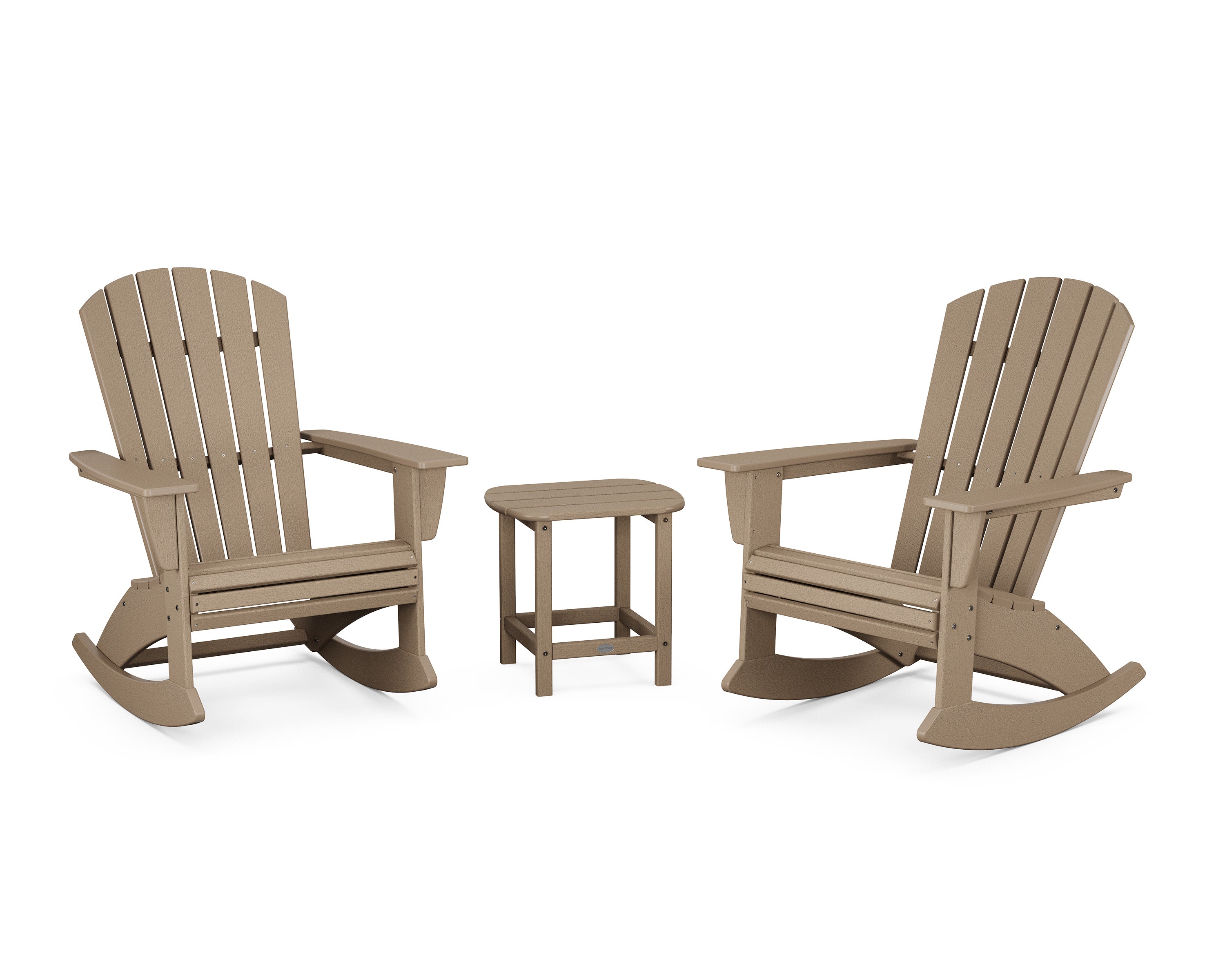Nautical Curveback 3-Piece Adirondack Rocking Chair Set in Vintage Sahara