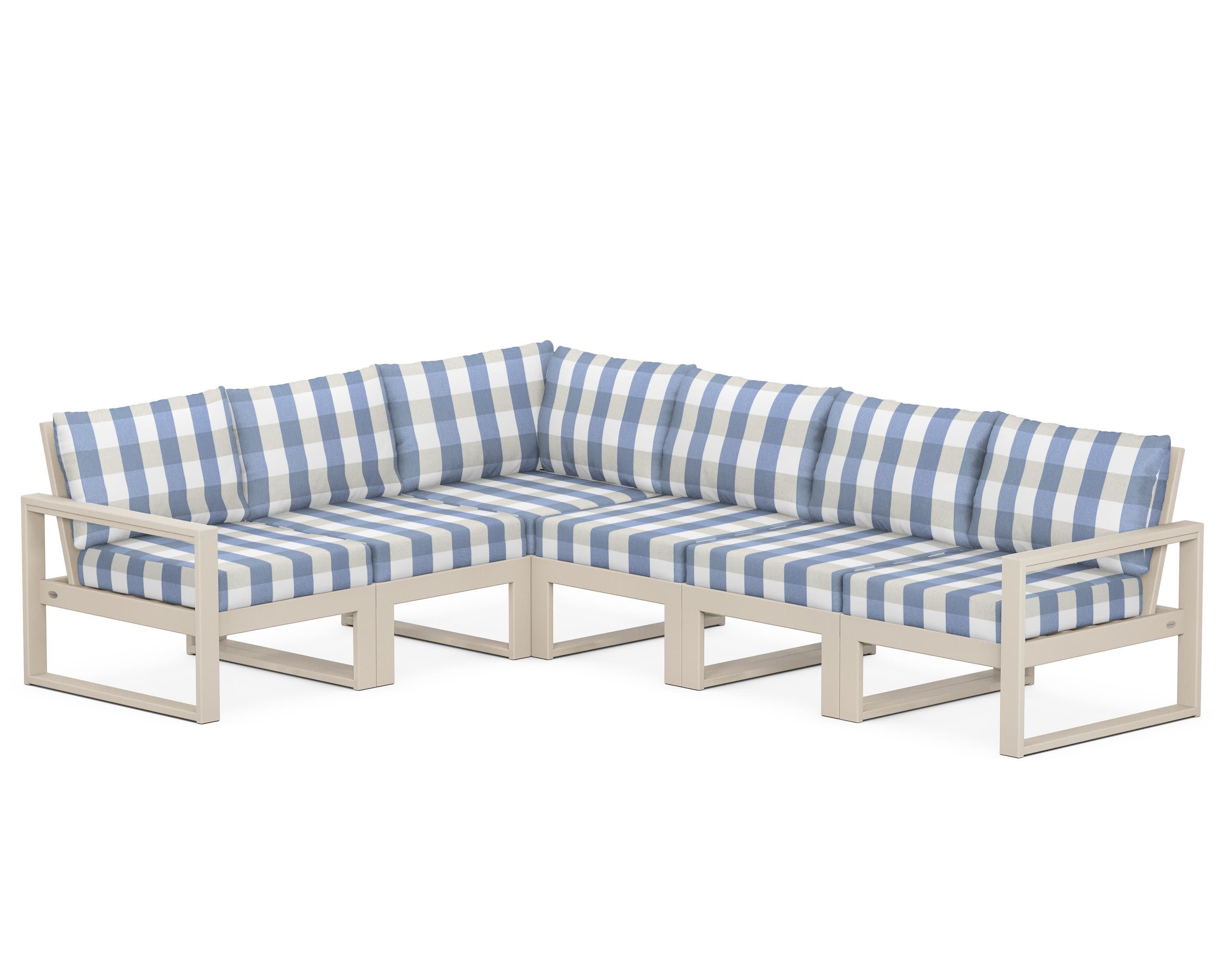 EDGE 6-Piece Modular Deep Seating Set in Sand / Buffalo Plaid Sky Blue