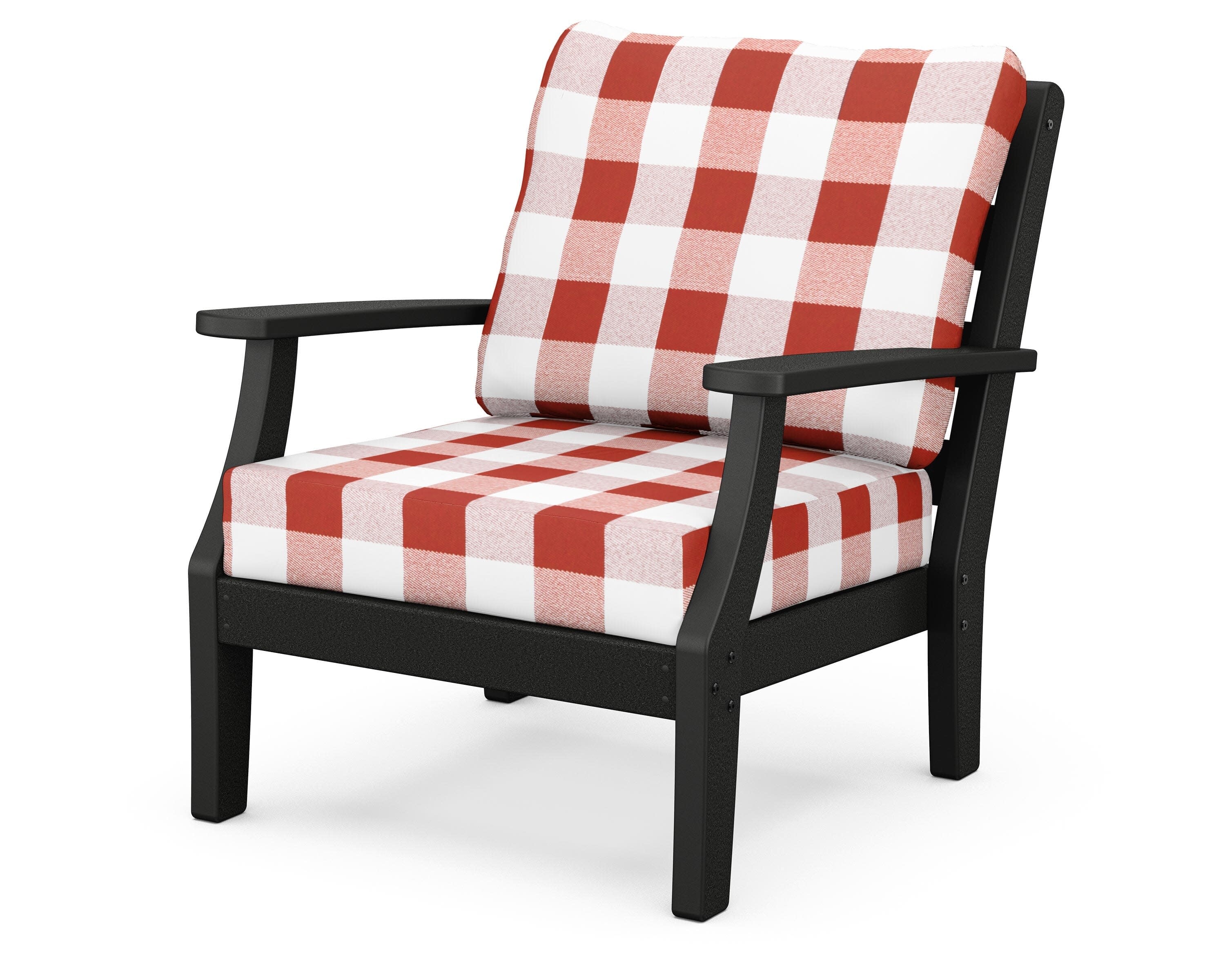 Chesapeake Deep Seating Chair in Black / Buffalo Plaid Crimson