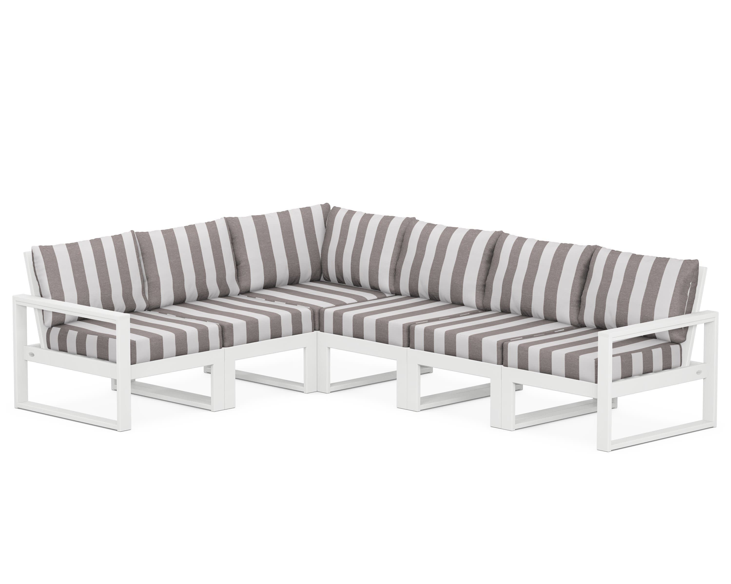 EDGE 6-Piece Modular Deep Seating Set in White / Cabana Stripe Grey Mist