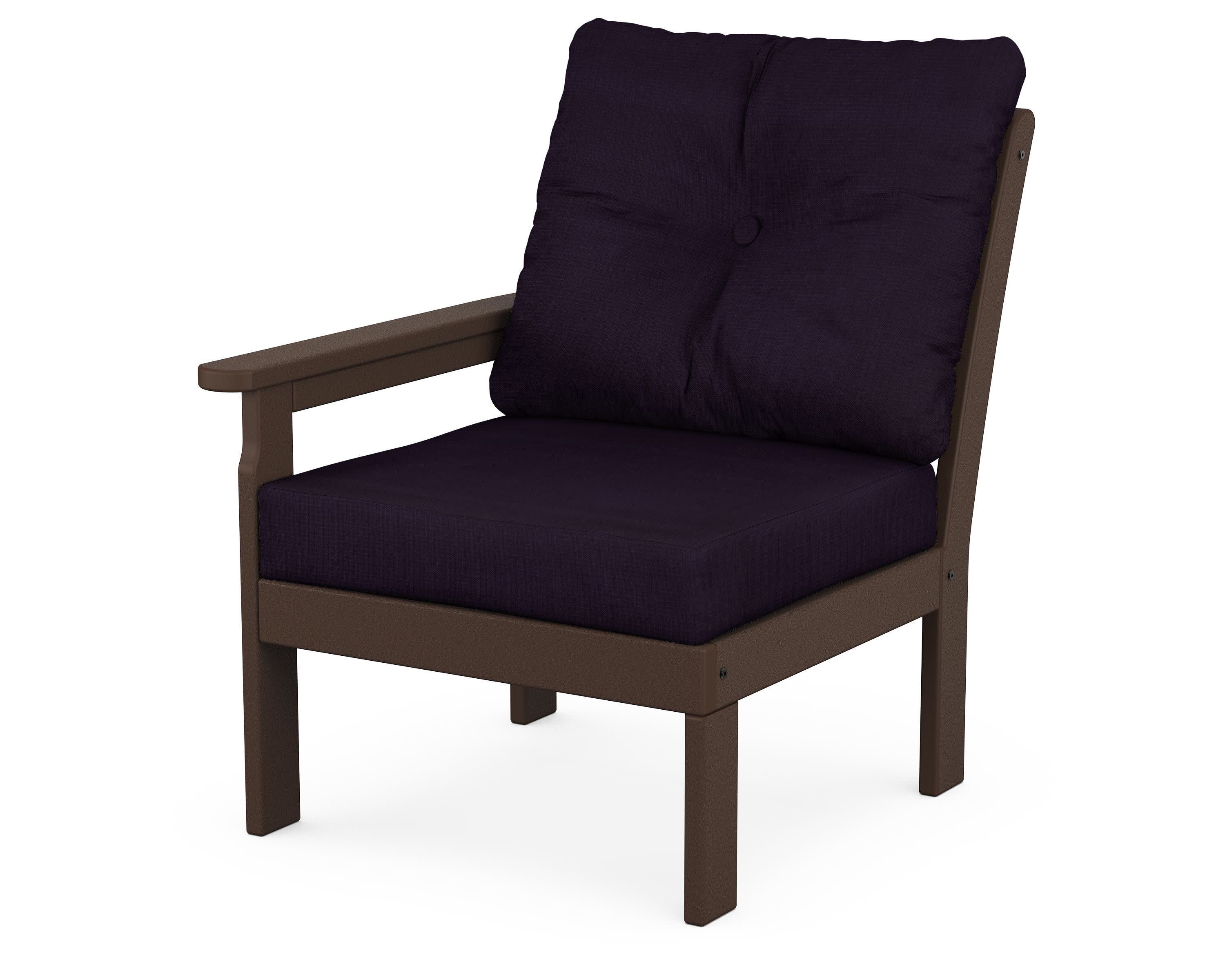 Vineyard Modular Left Arm Chair in Mahogany / Navy Linen