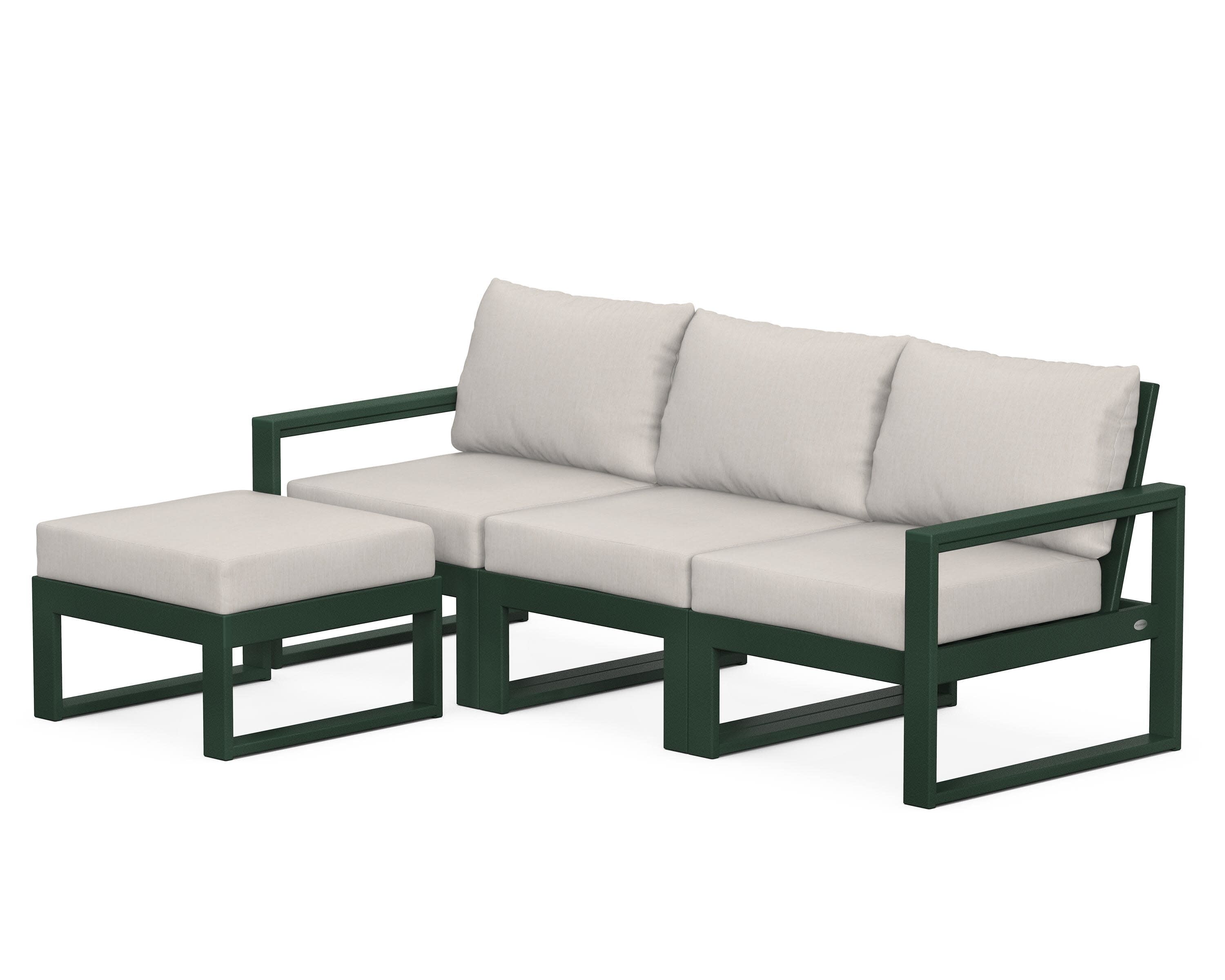 EDGE 4-Piece Modular Deep Seating Set with Ottoman in Green / Cast Ash