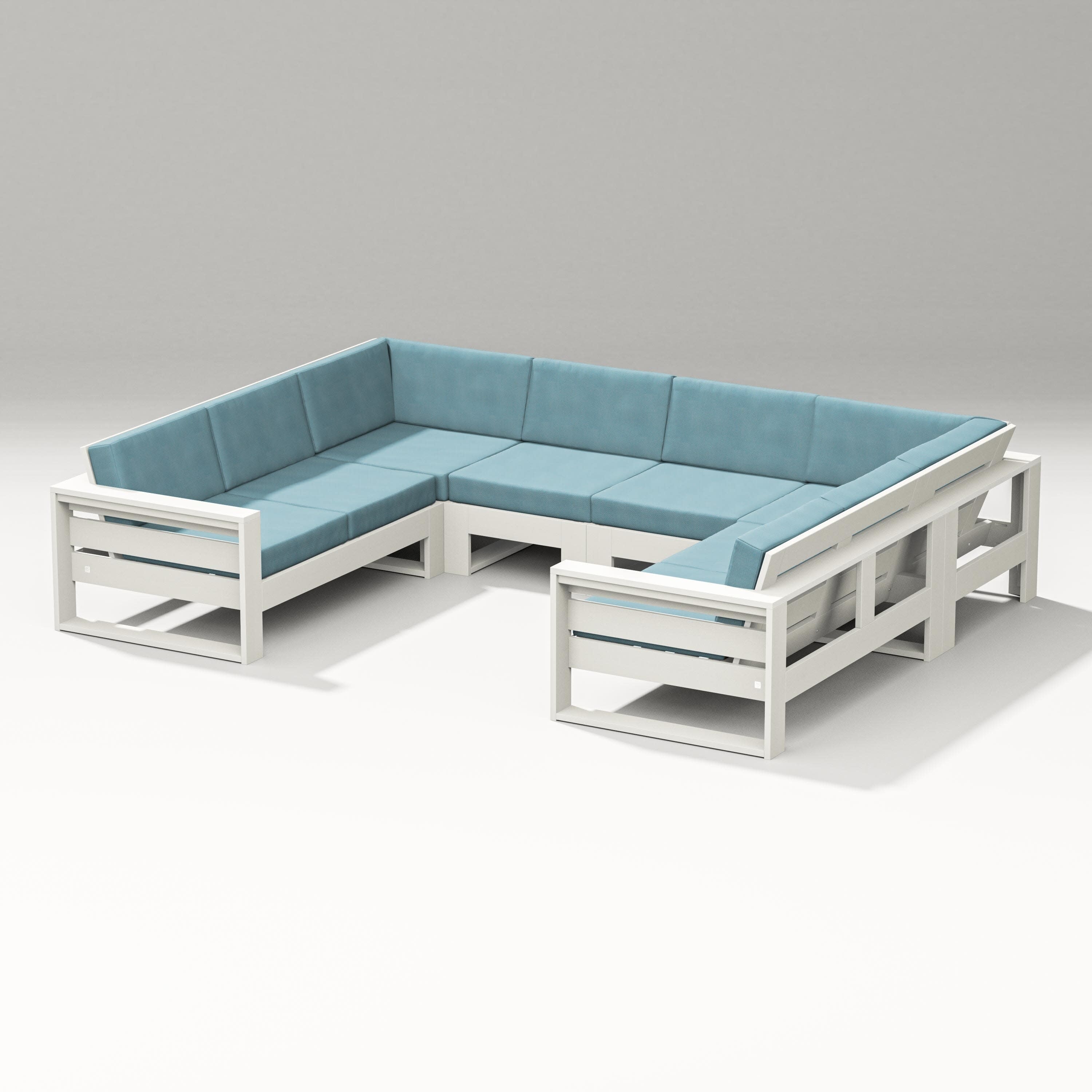 Latitude U-Shaped Sectional in Vintage White / Lattice Sky Blue