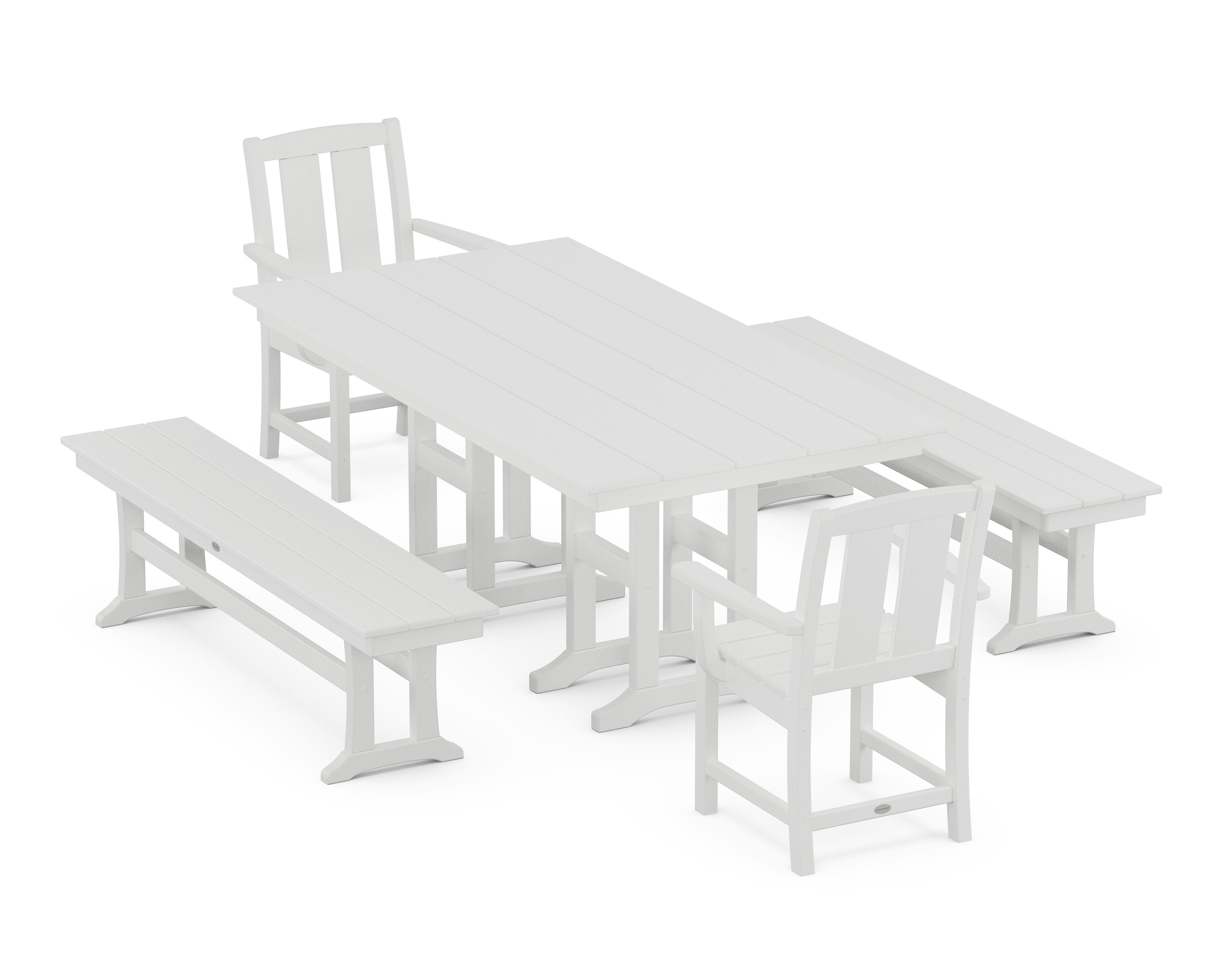 Mission 5-Piece Farmhouse Dining Set with Benches in White