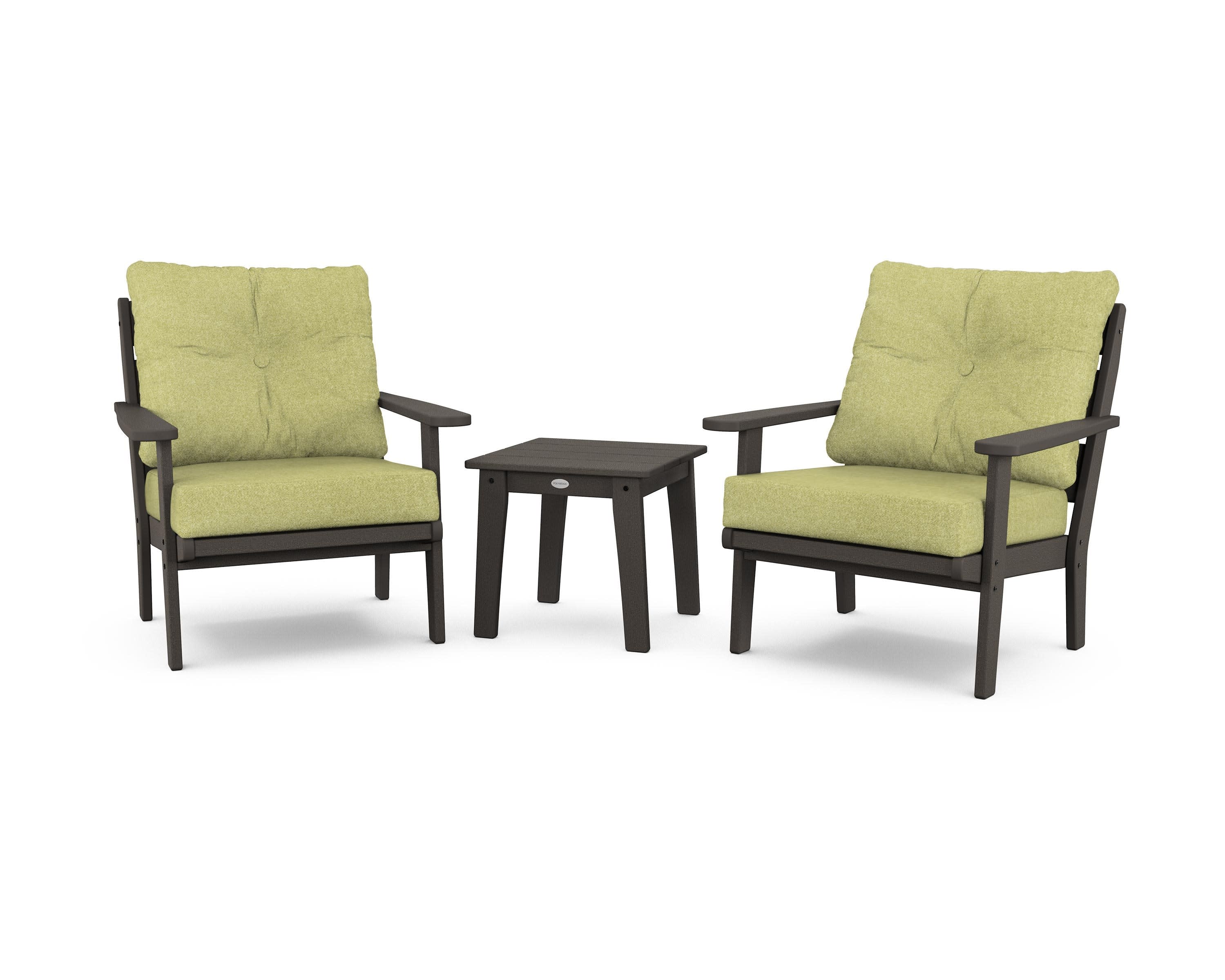 Lakeside 3-Piece Deep Seating Chair Set in Vintage Coffee / Chartreuse Boucle