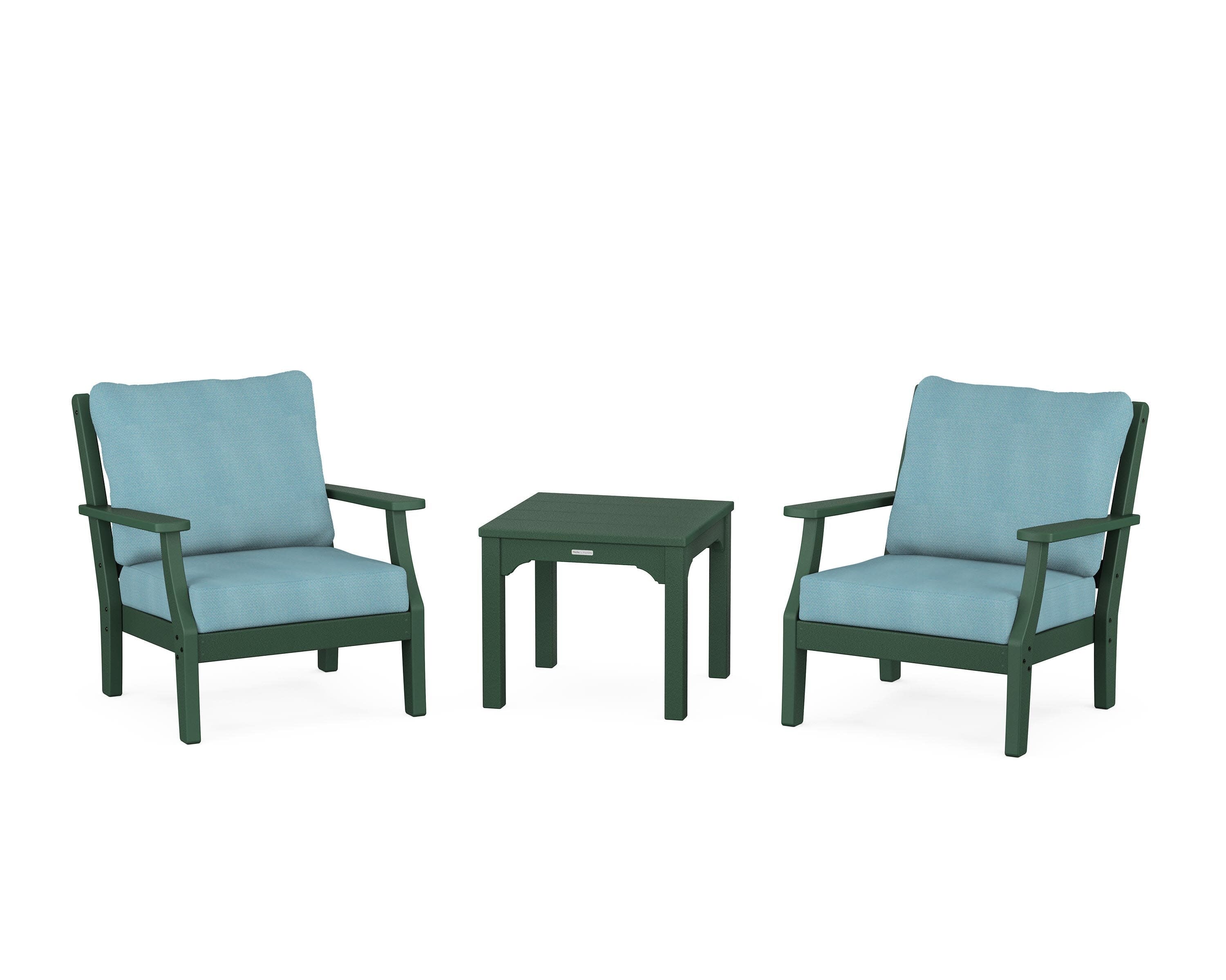 Chinoiserie 3-Piece Deep Seating Set in Green / Lattice Sky Blue