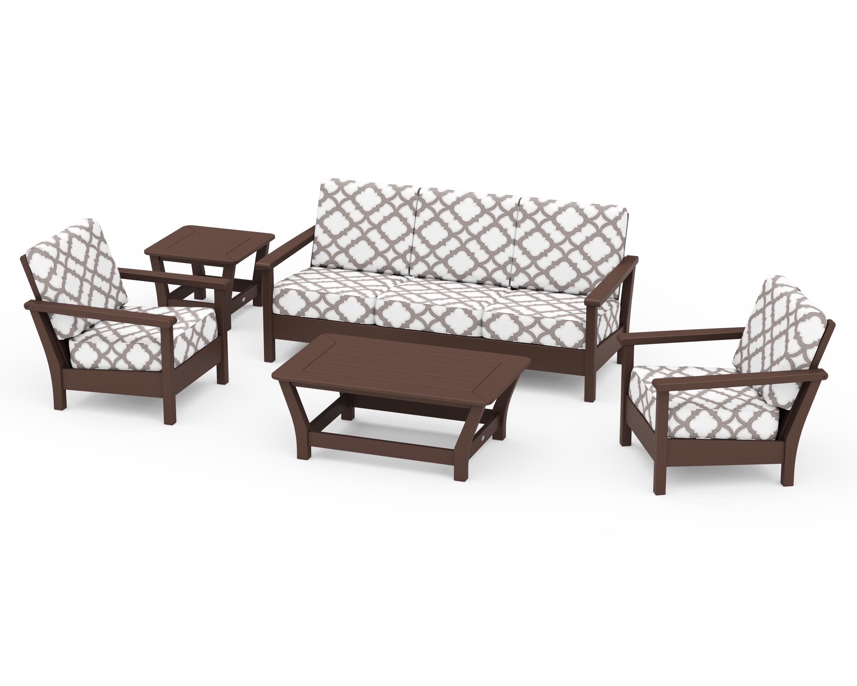 Harbour 5-Piece Deep Seating Set in Mahogany / Trellis Grey Mist