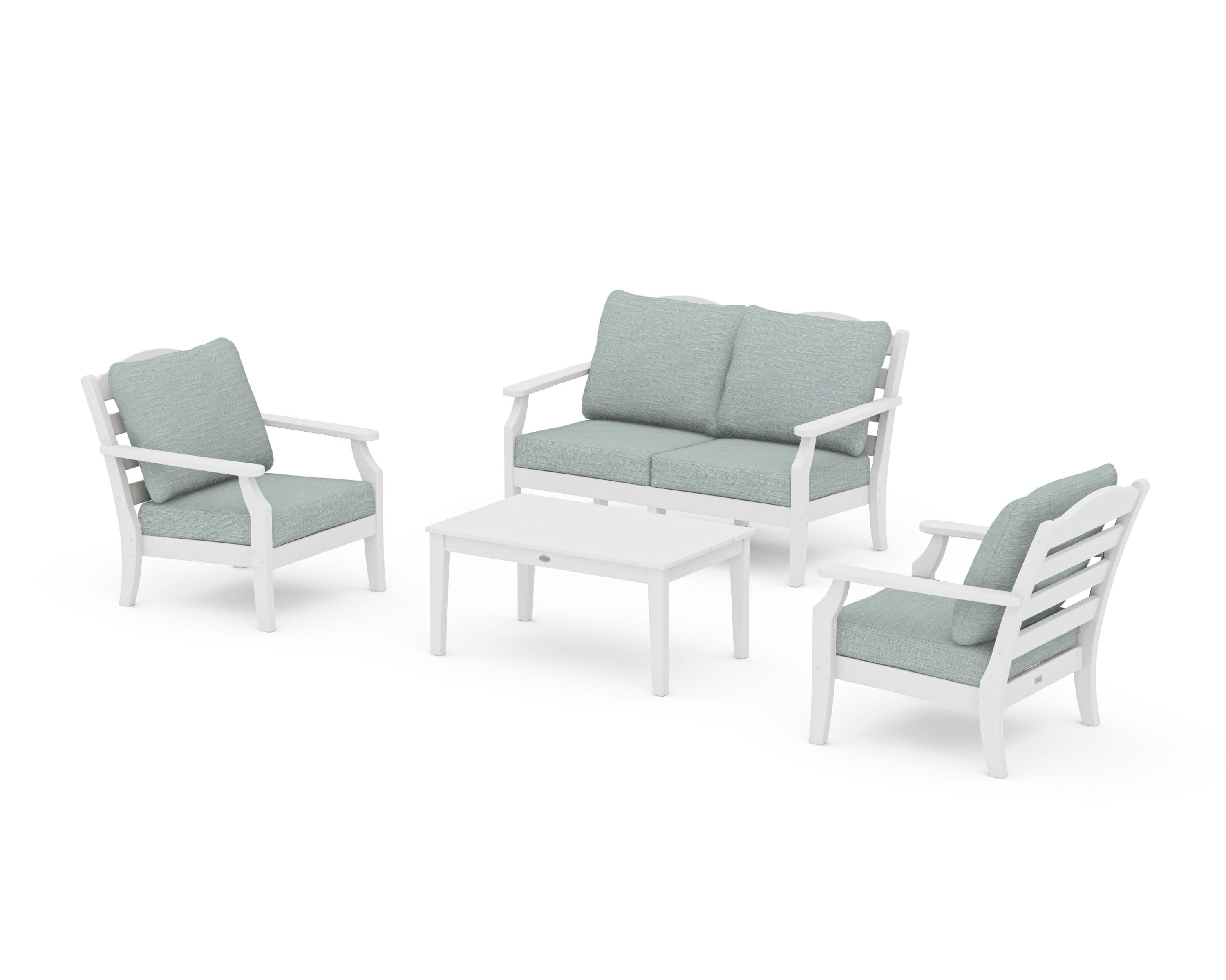 Savannah 4-Piece Deep Seating Set with Loveseat in White / Soothe Mist