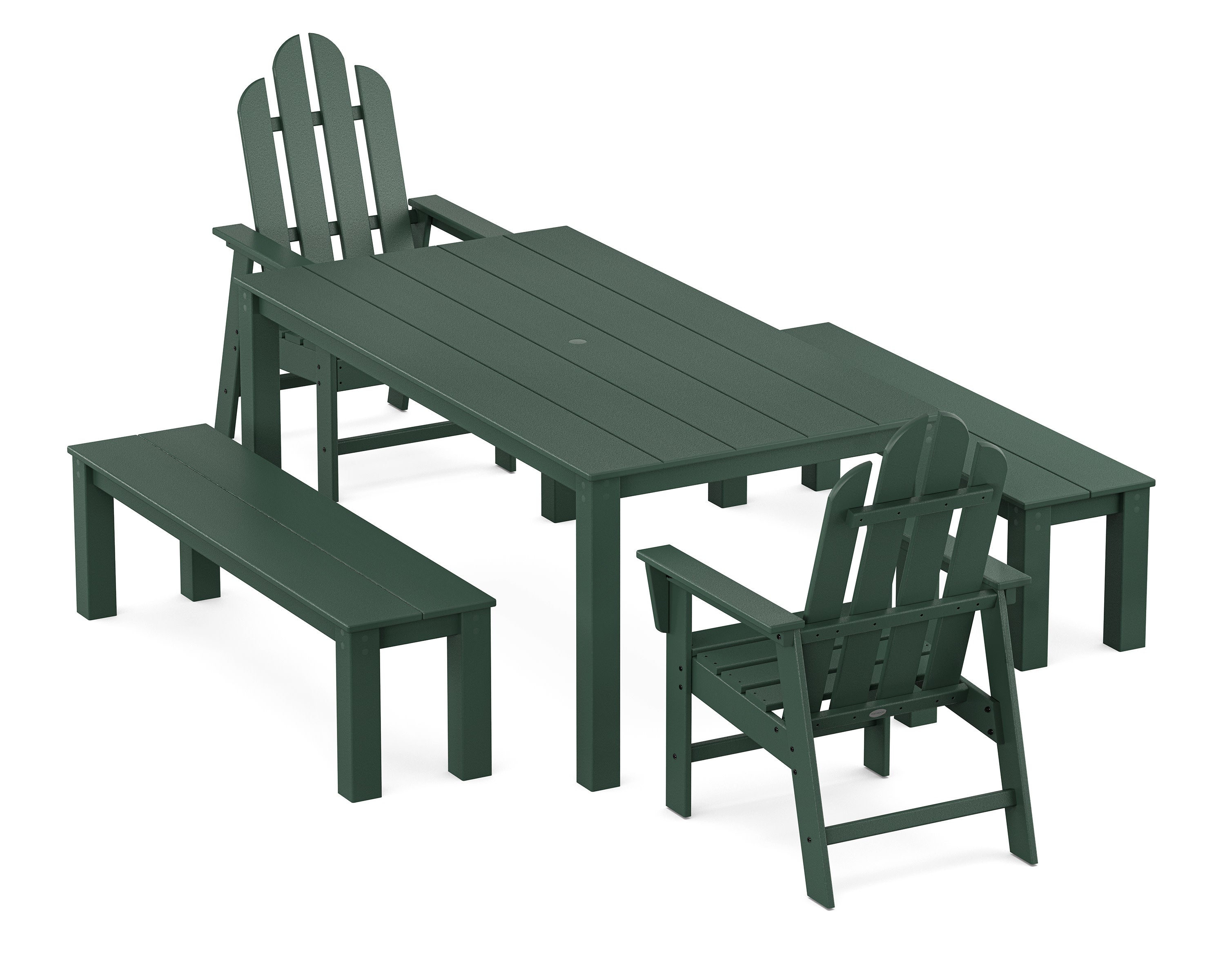Long Island 5-Piece Parsons Dining Set with Benches in Green