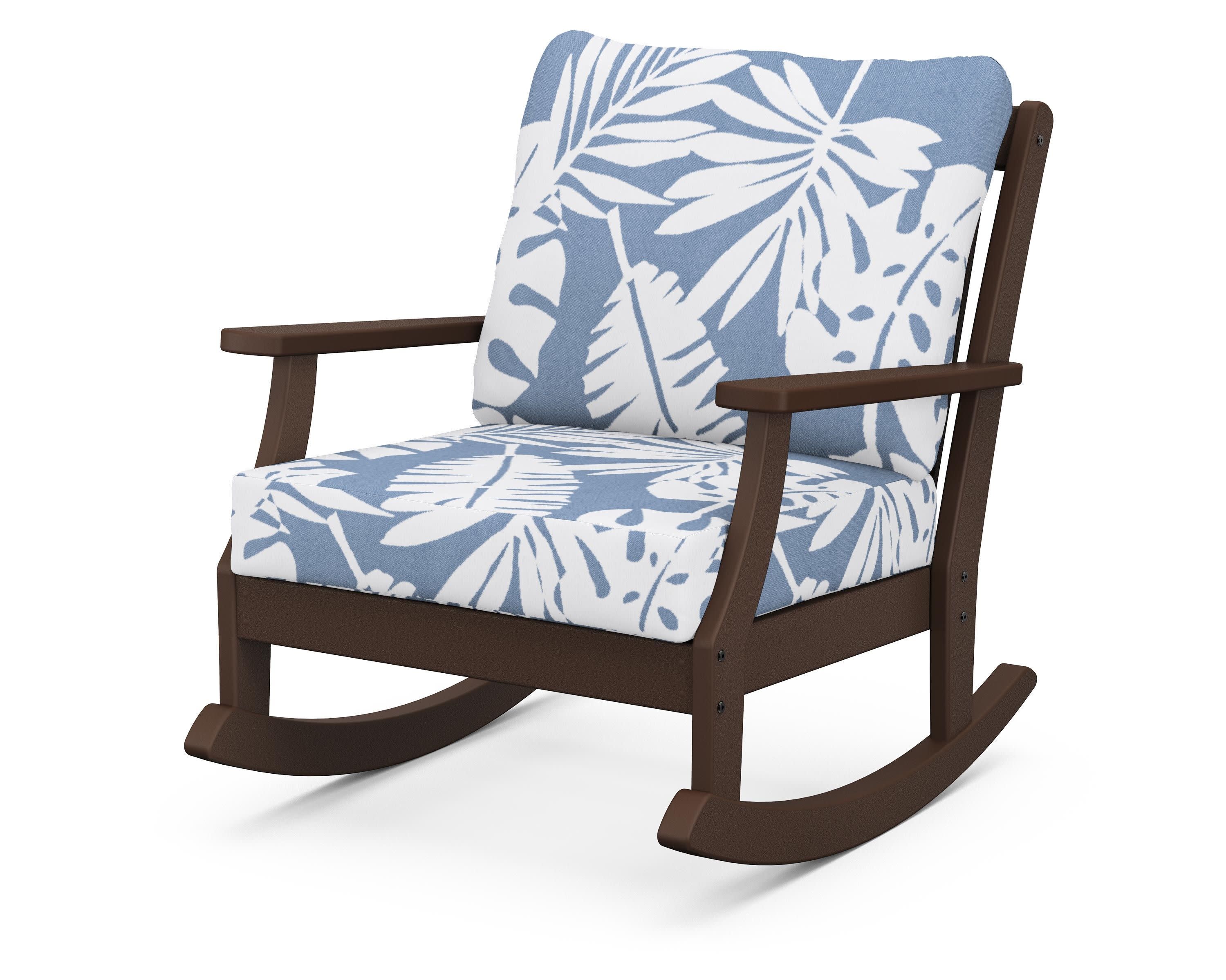 Braxton Deep Seating Rocking Chair in Mahogany / Leaf Sky Blue