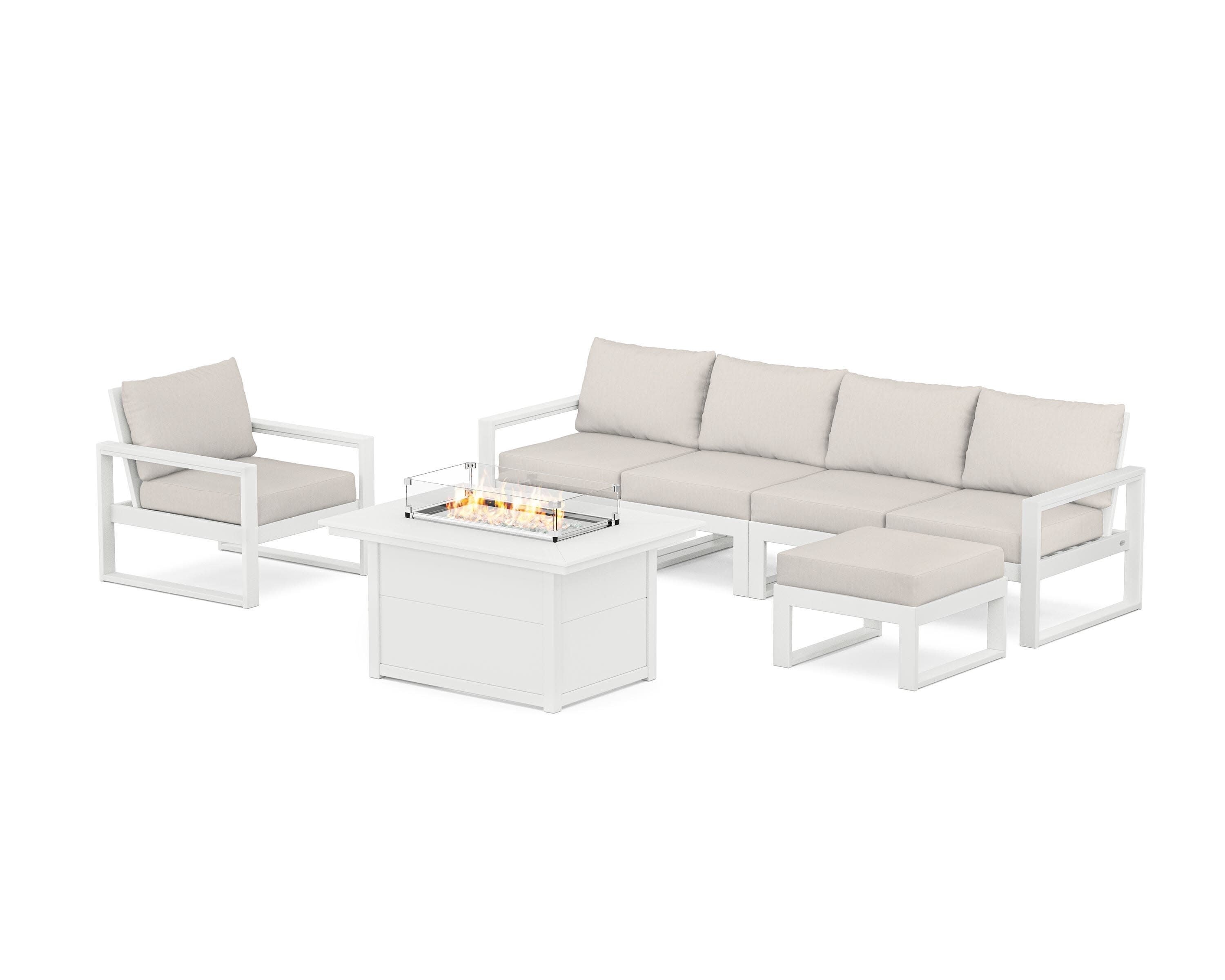 EDGE Sectional Lounge and Fire Pit Set in White / Cast Ash