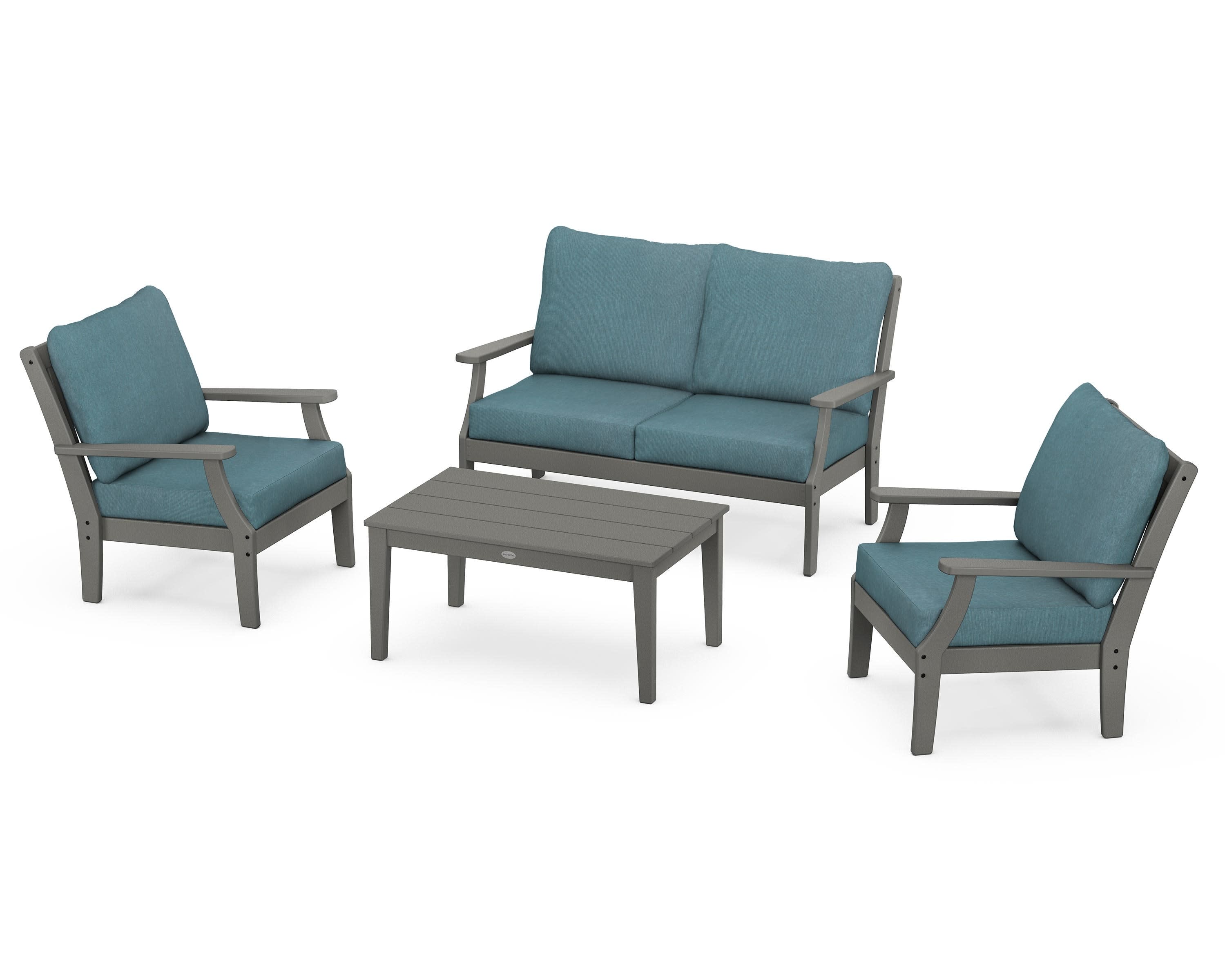 Braxton 4-Piece Deep Seating Chair Set in Slate Grey / Ocean Teal