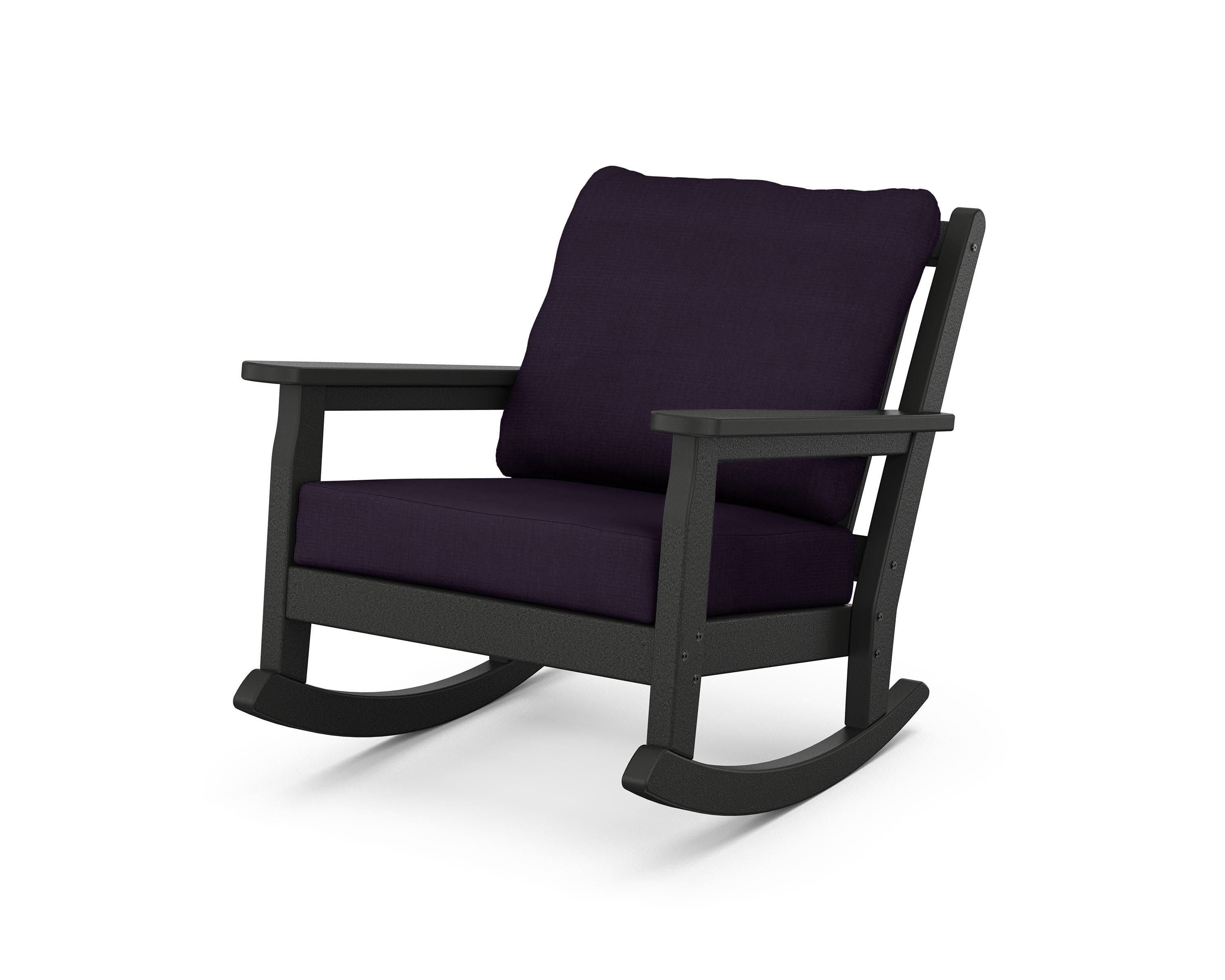 Chippendale Deep Seating Rocking Chair in Black / Navy Linen