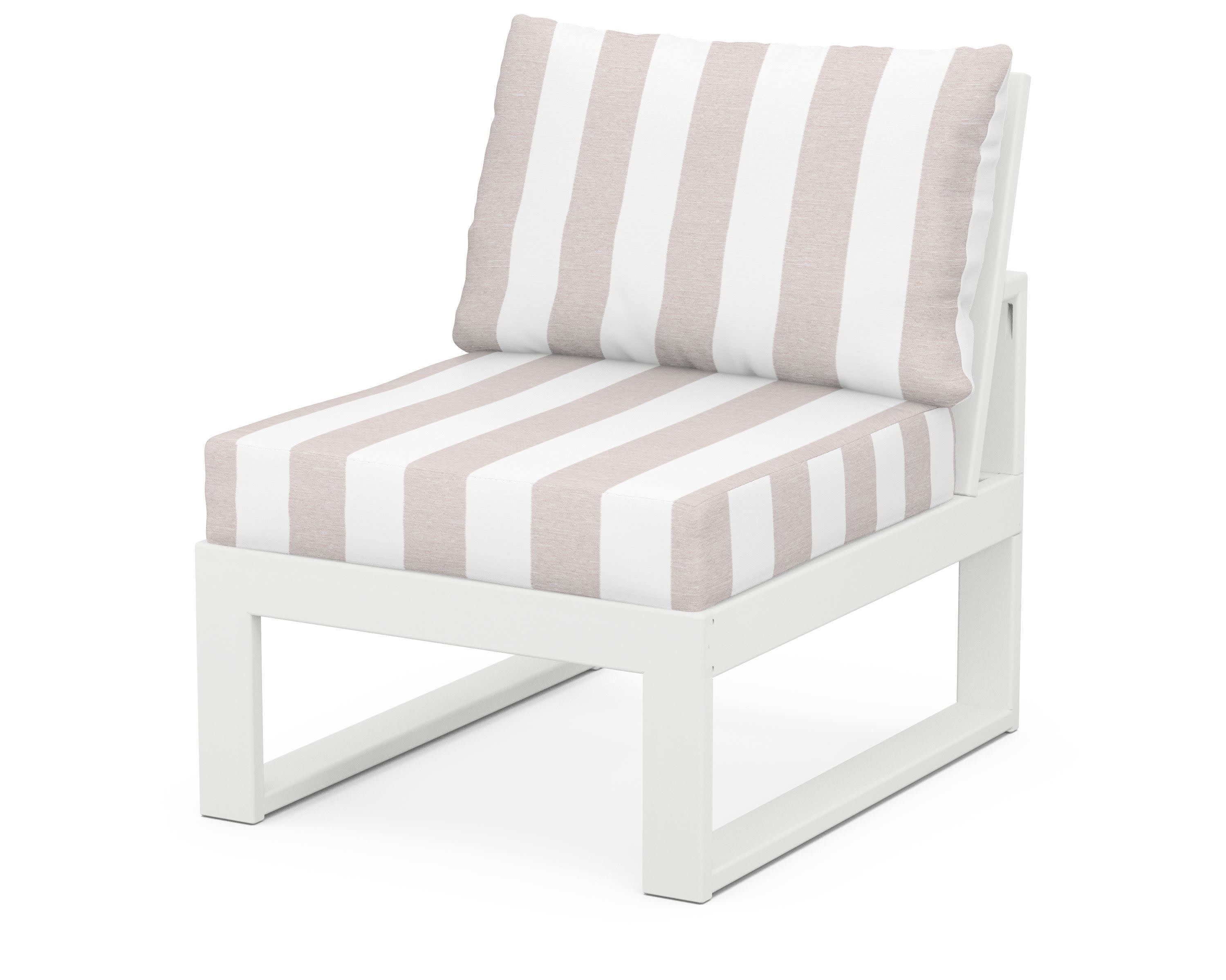 Modular Armless Chair in White / Cabana Stripe Dune Burlap