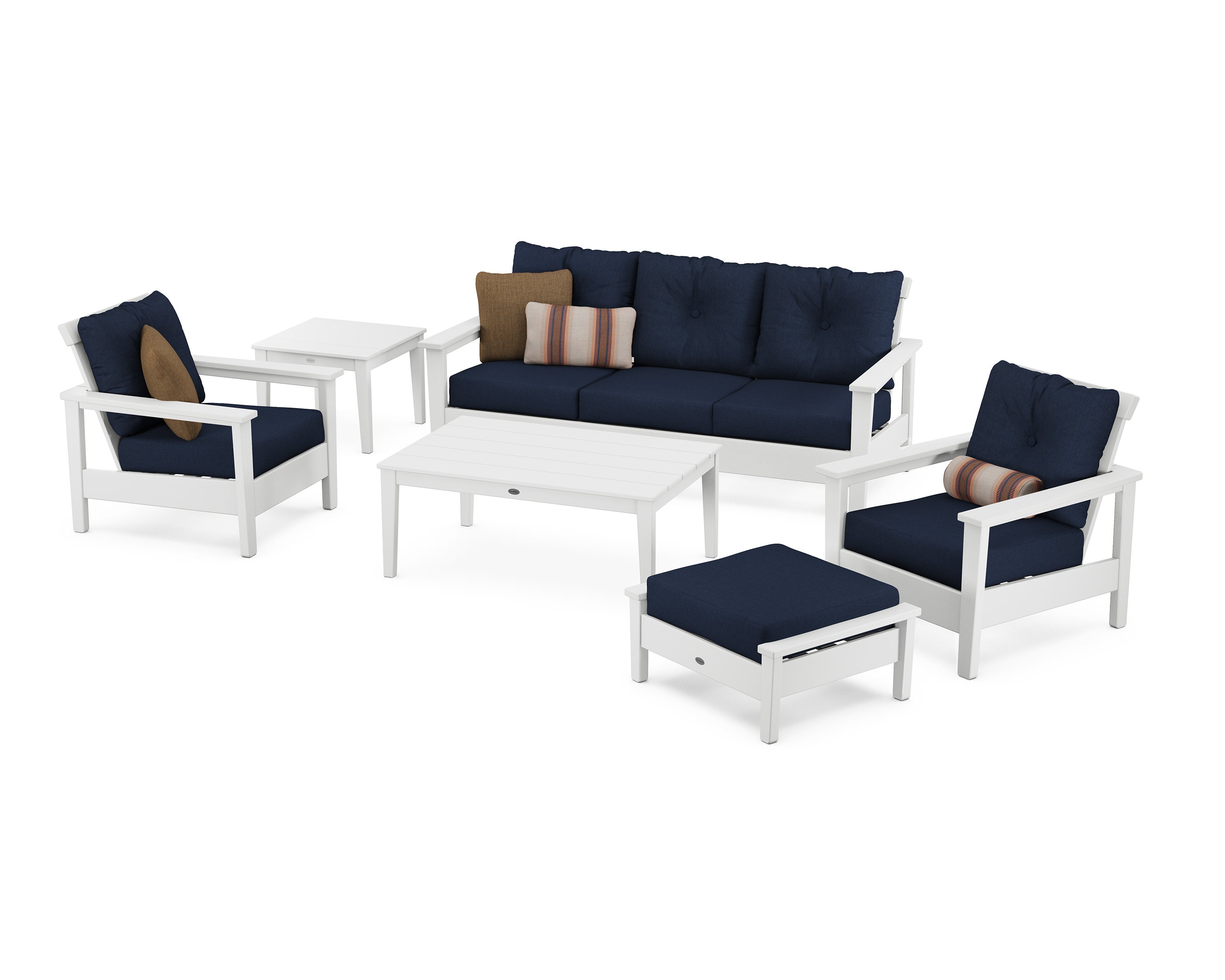 Prescott 6-Piece Deep Seating Set in White / Spectrum Indigo
