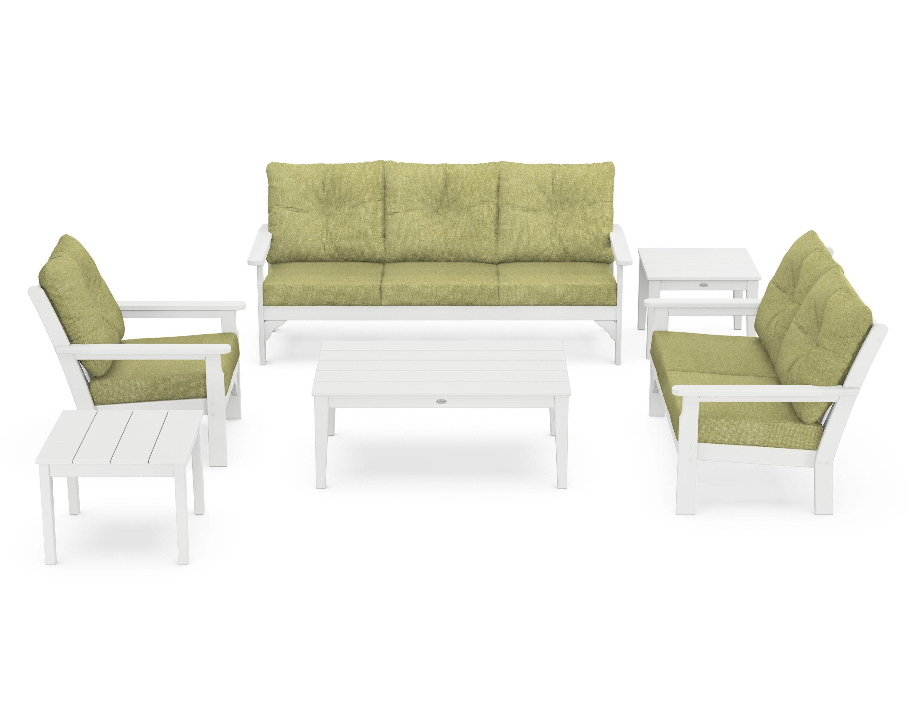 Vineyard 6-Piece Deep Seating Set in White / Chartreuse Boucle