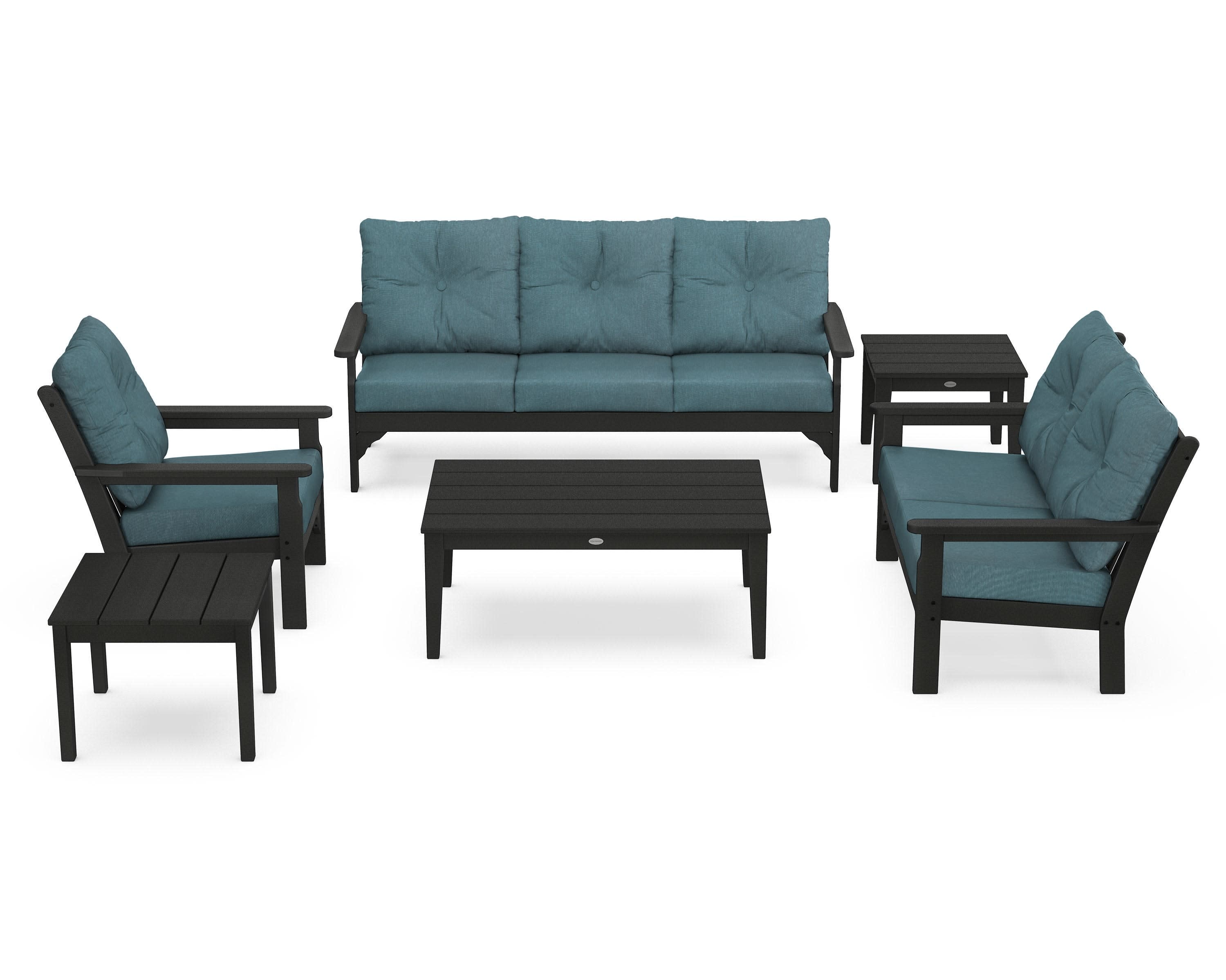 Vineyard 6-Piece Deep Seating Set in Black / Ocean Teal