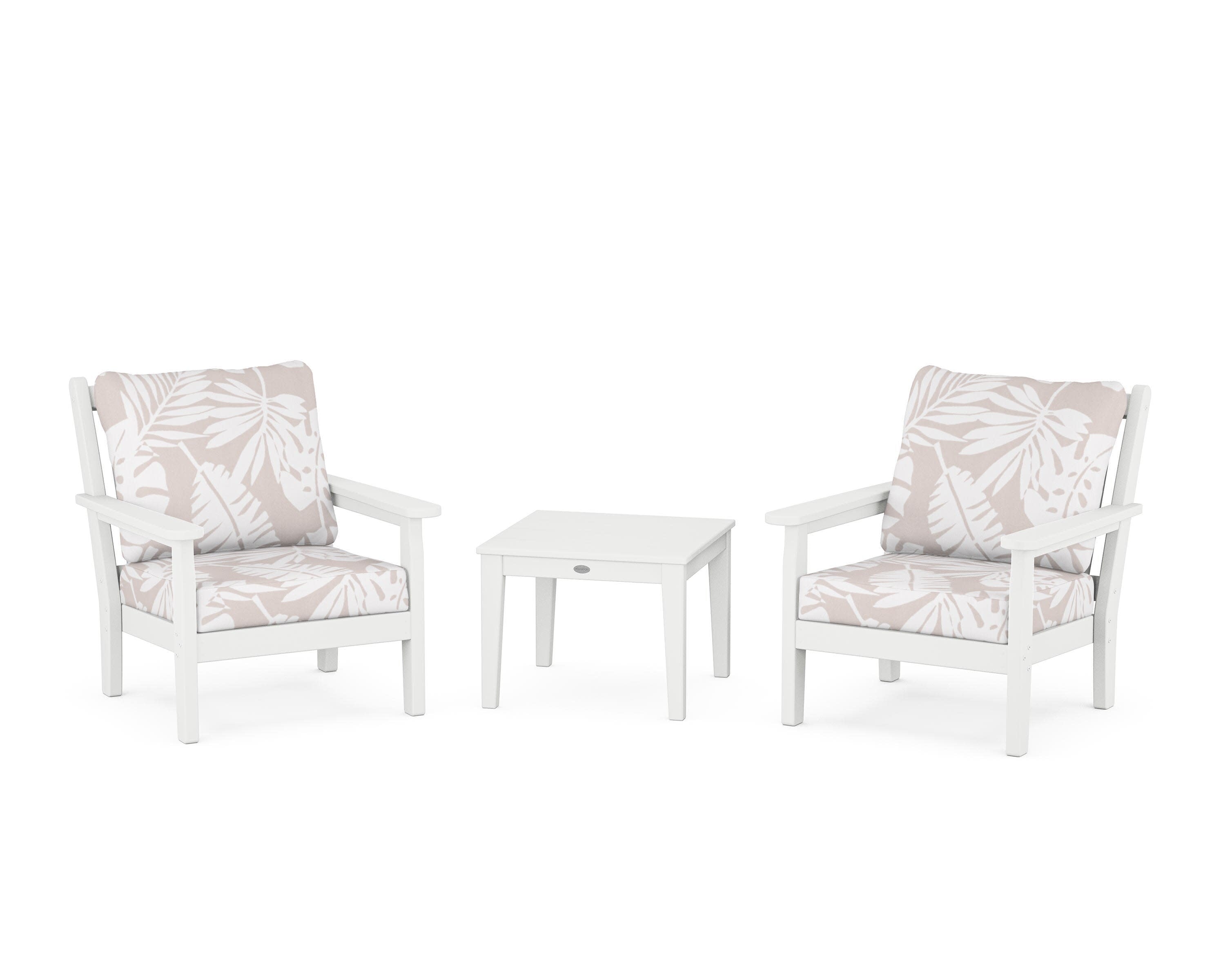 Chippendale 3-Piece Deep Seating Set in White / Leaf Dune Burlap