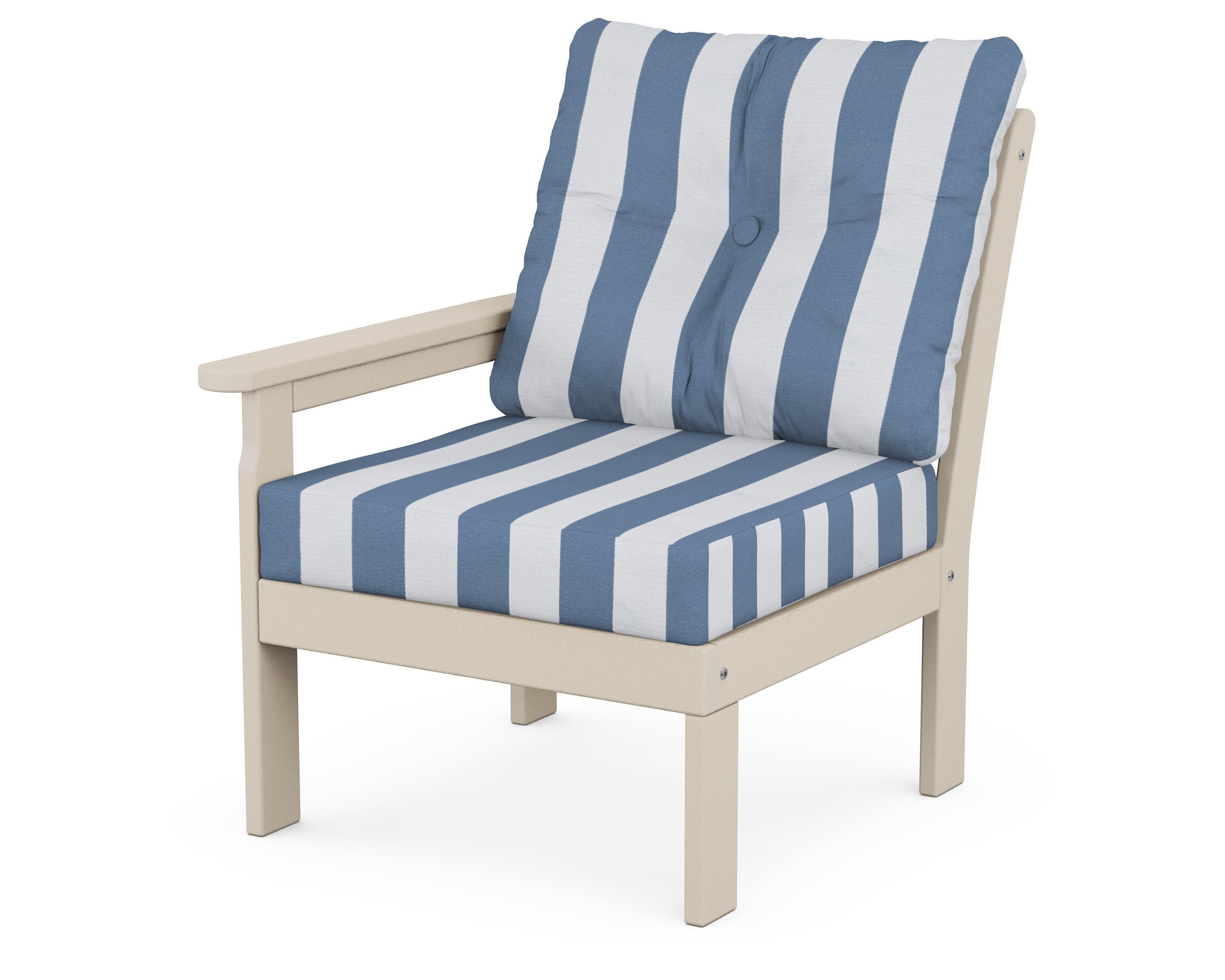 Vineyard Modular Left Arm Chair in Sand / Cabana Stripe Sky Blue