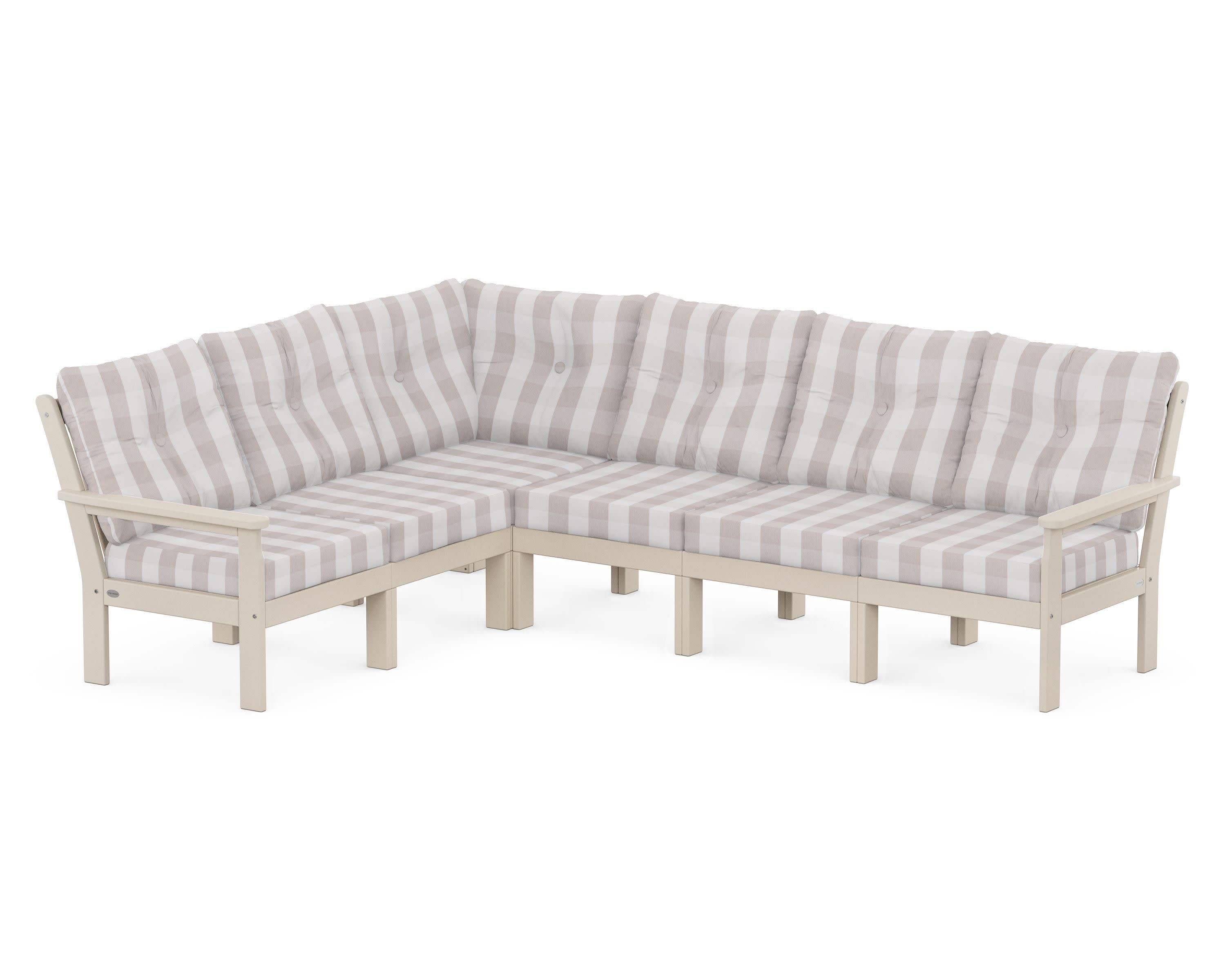 Vineyard 6-Piece Sectional in Sand / Buffalo Plaid Dune Burlap