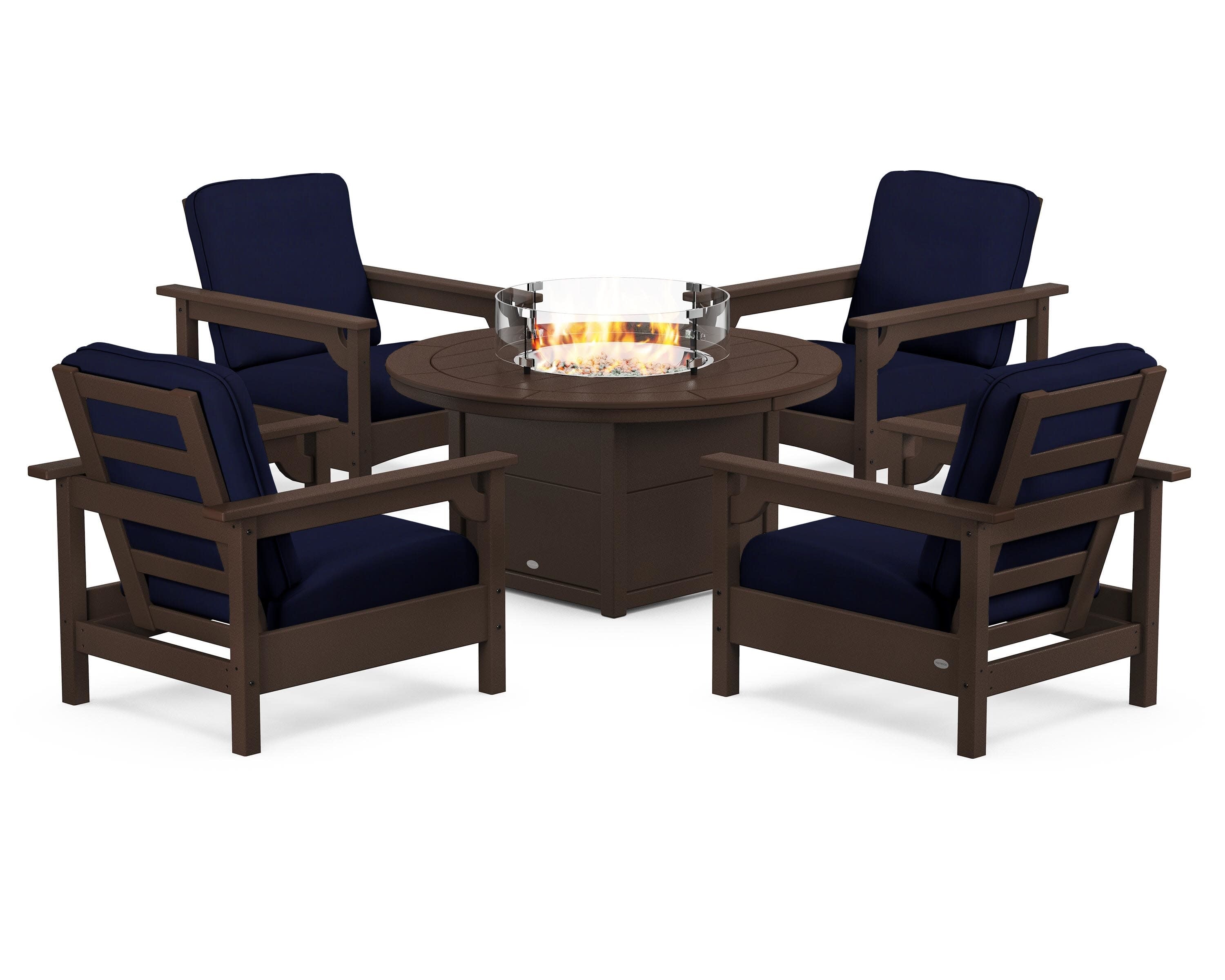Club 5-Piece Conversation Set with Fire Pit Table in Mahogany / Navy