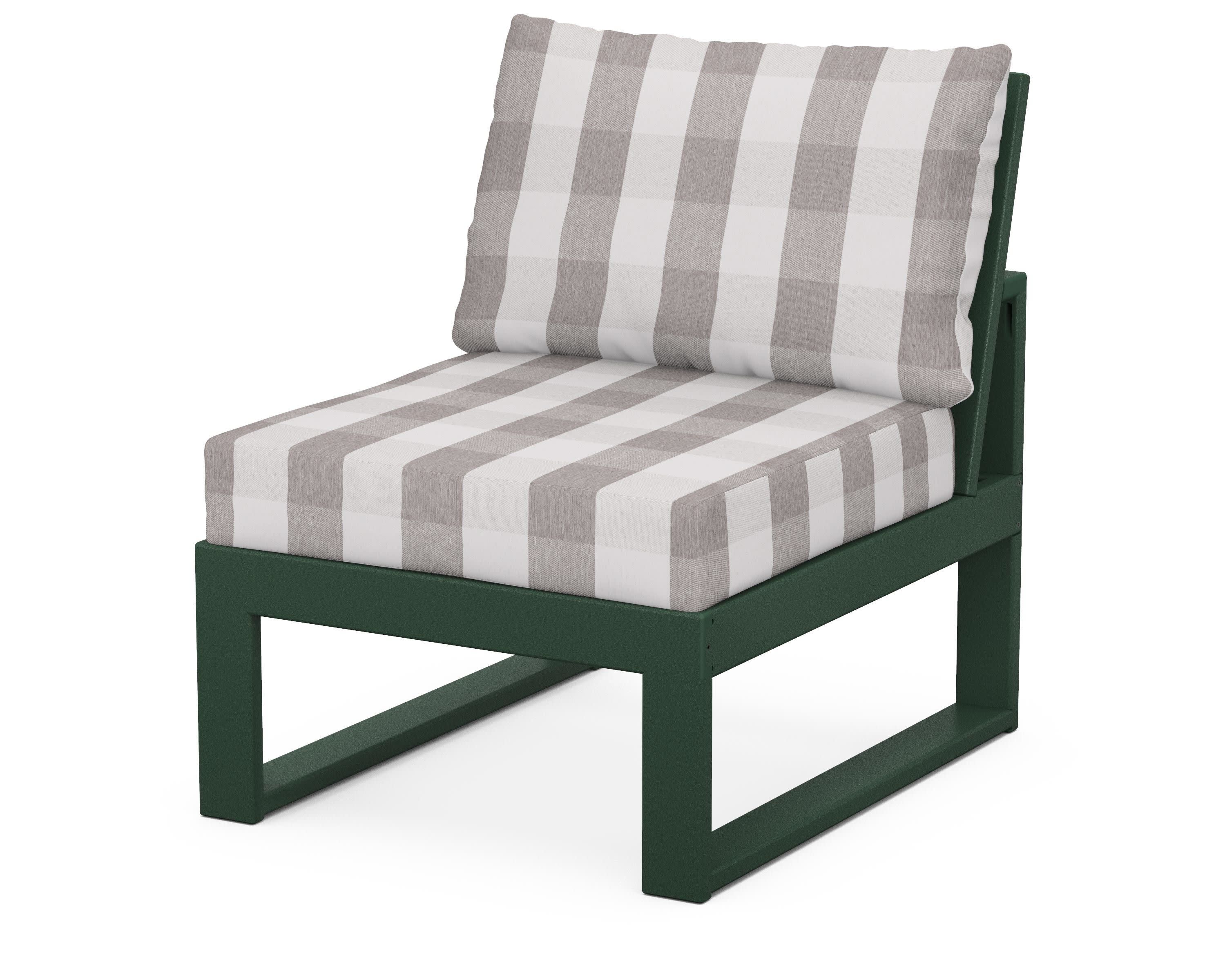 Modular Armless Chair in Green / Buffalo Plaid Grey Mist