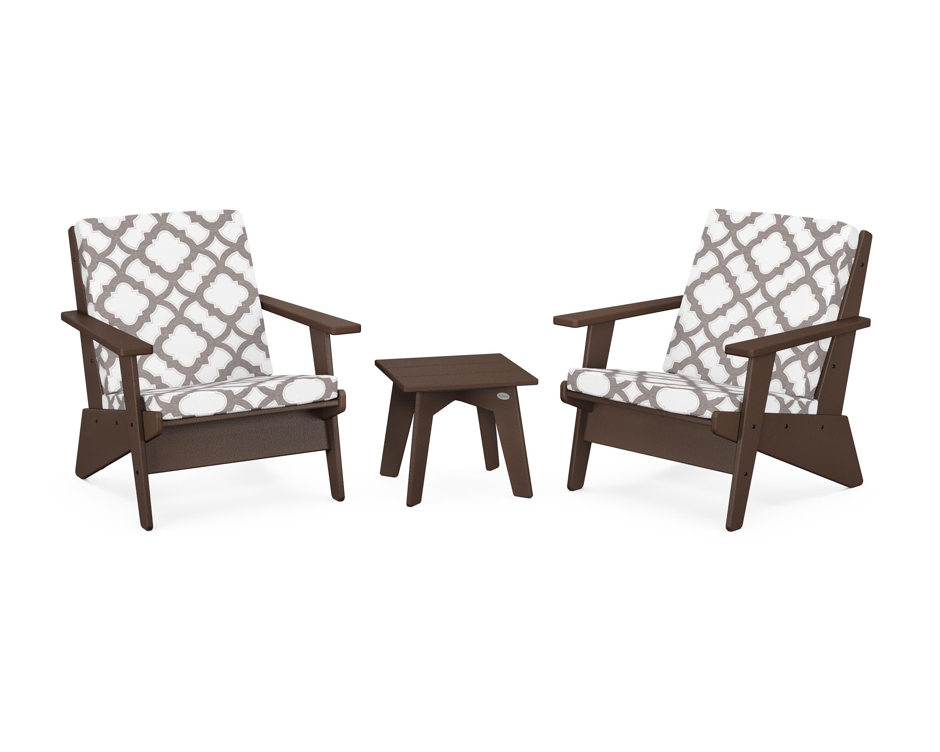 Riviera Modern Lounge 3-Piece Set in Mahogany / Trellis Grey Mist