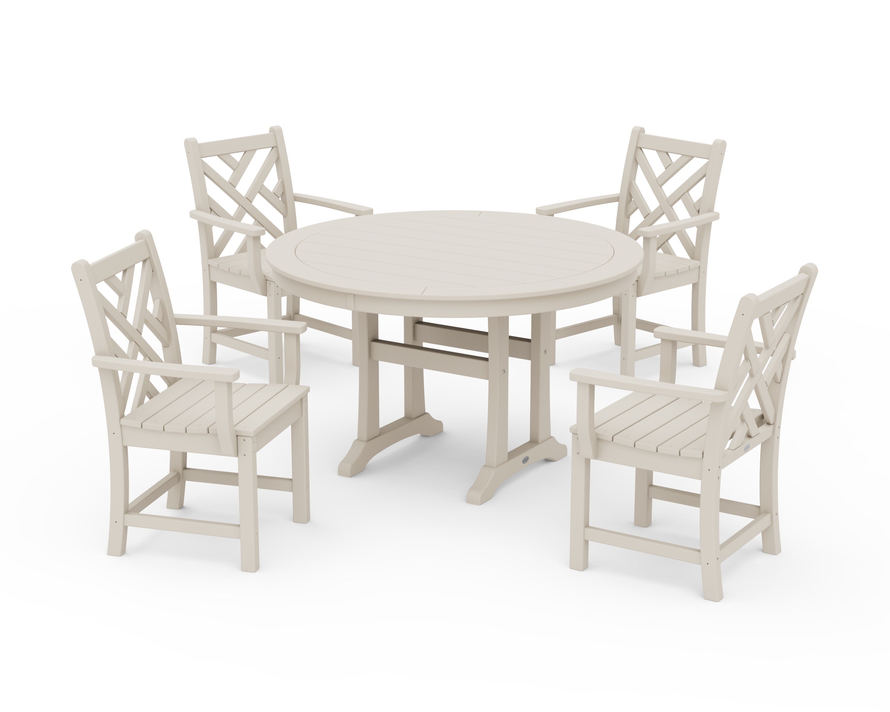 Chippendale 5-Piece Nautical Trestle Dining Arm Chair Set in Sand