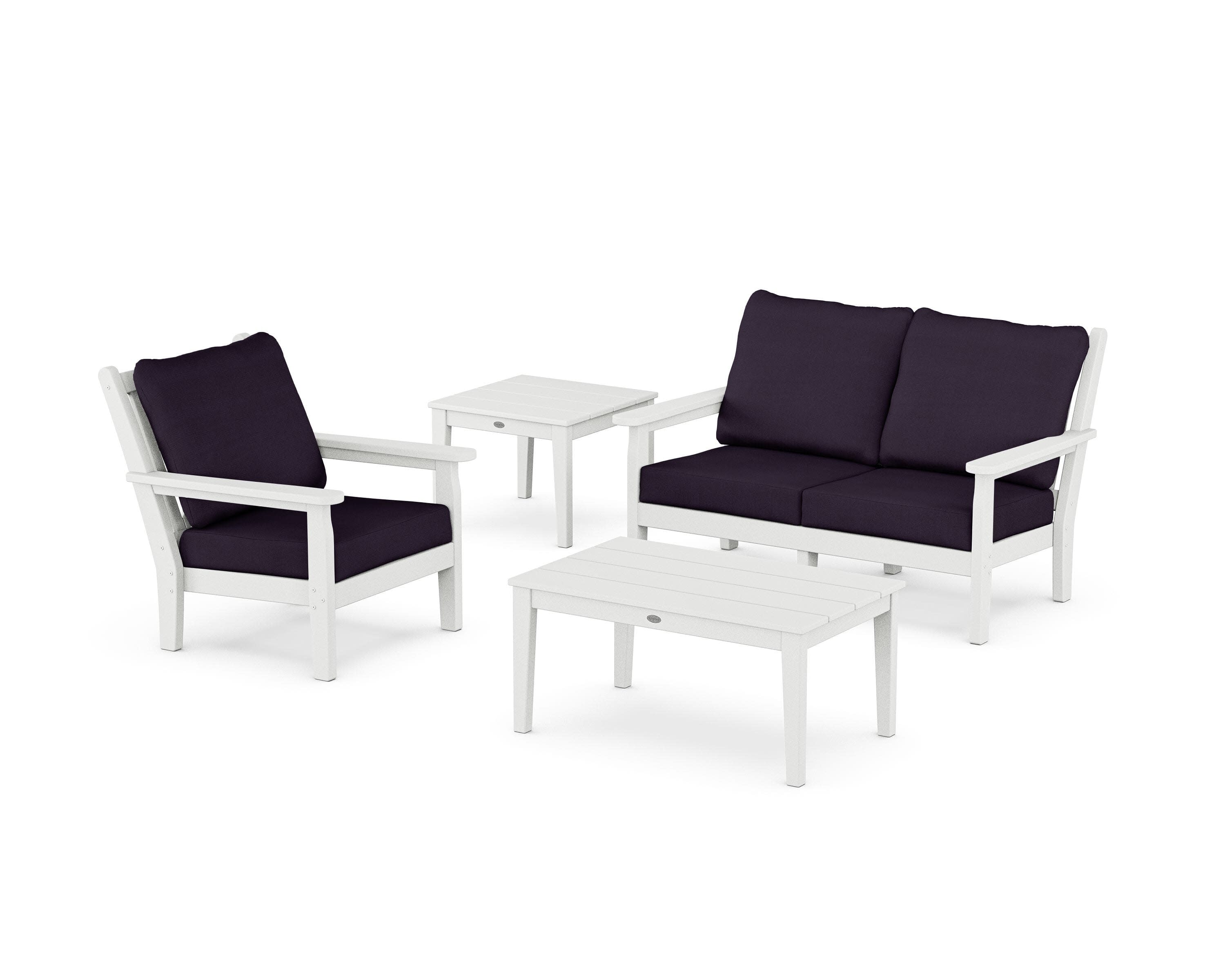 Chippendale 4-Piece Deep Seating Set in White / Navy Linen