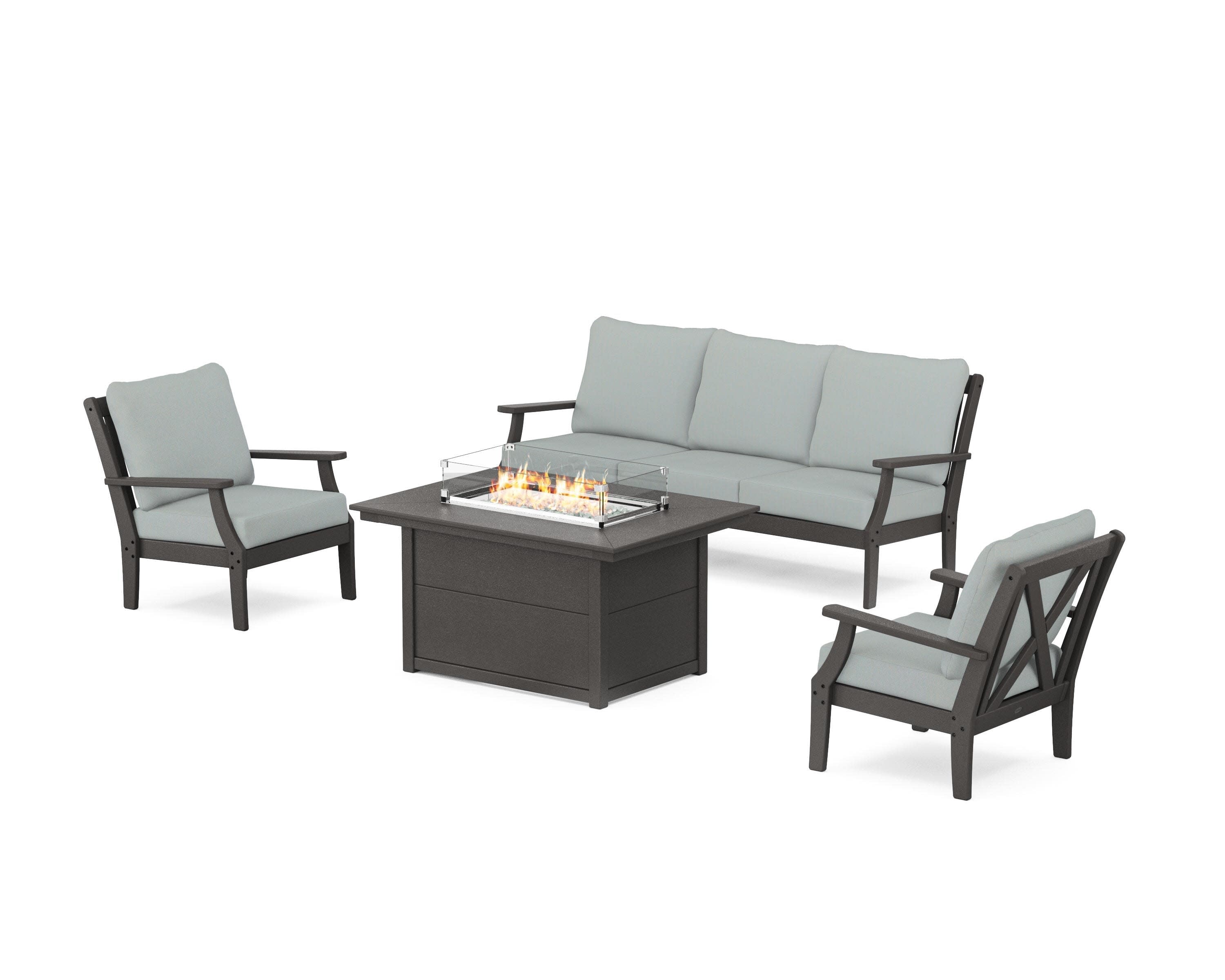 Braxton Deep Seating Fire Pit Table Set in Vintage Coffee / Spa