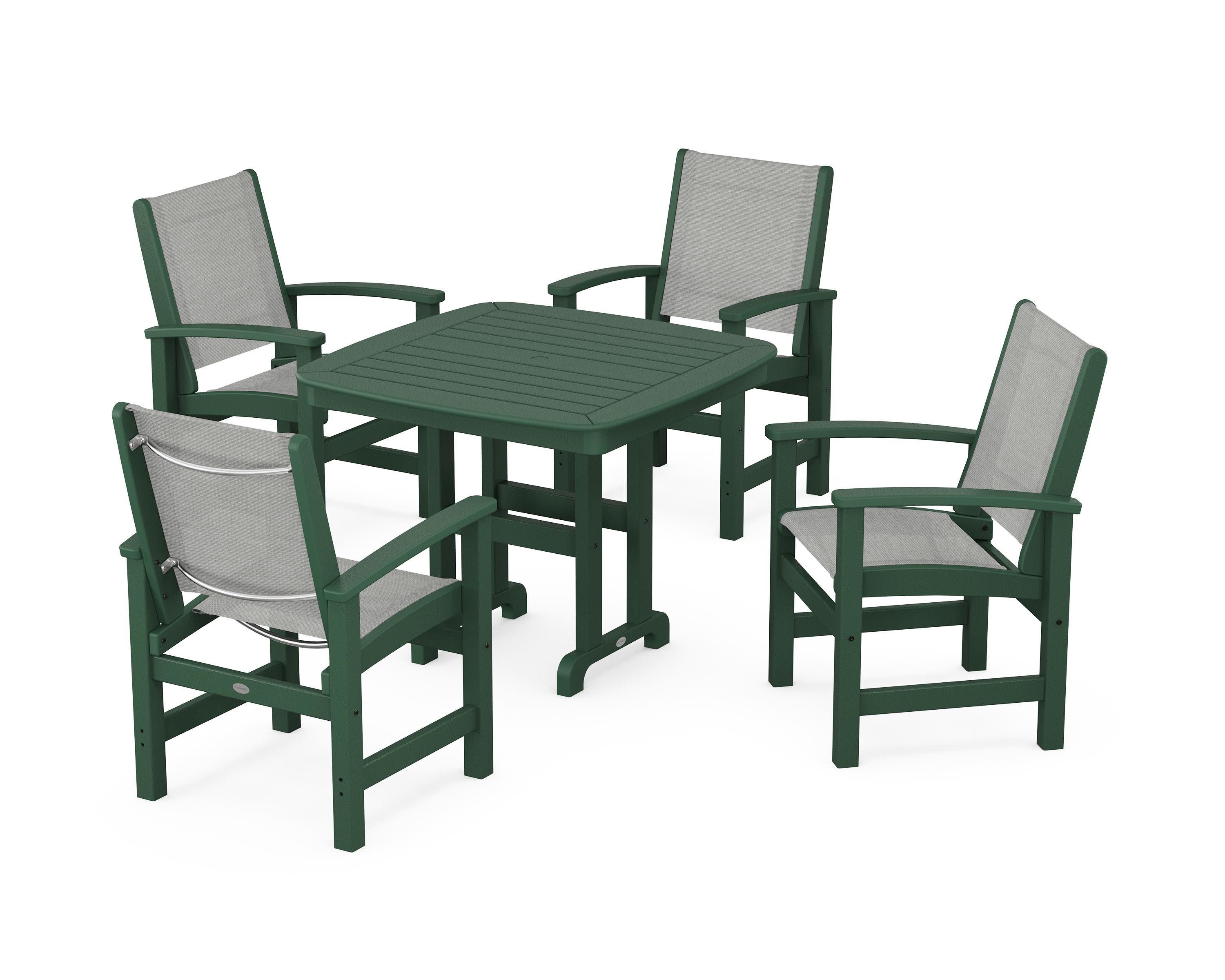 Coastal 5-Piece Dining Set in Green / Metallic Sling