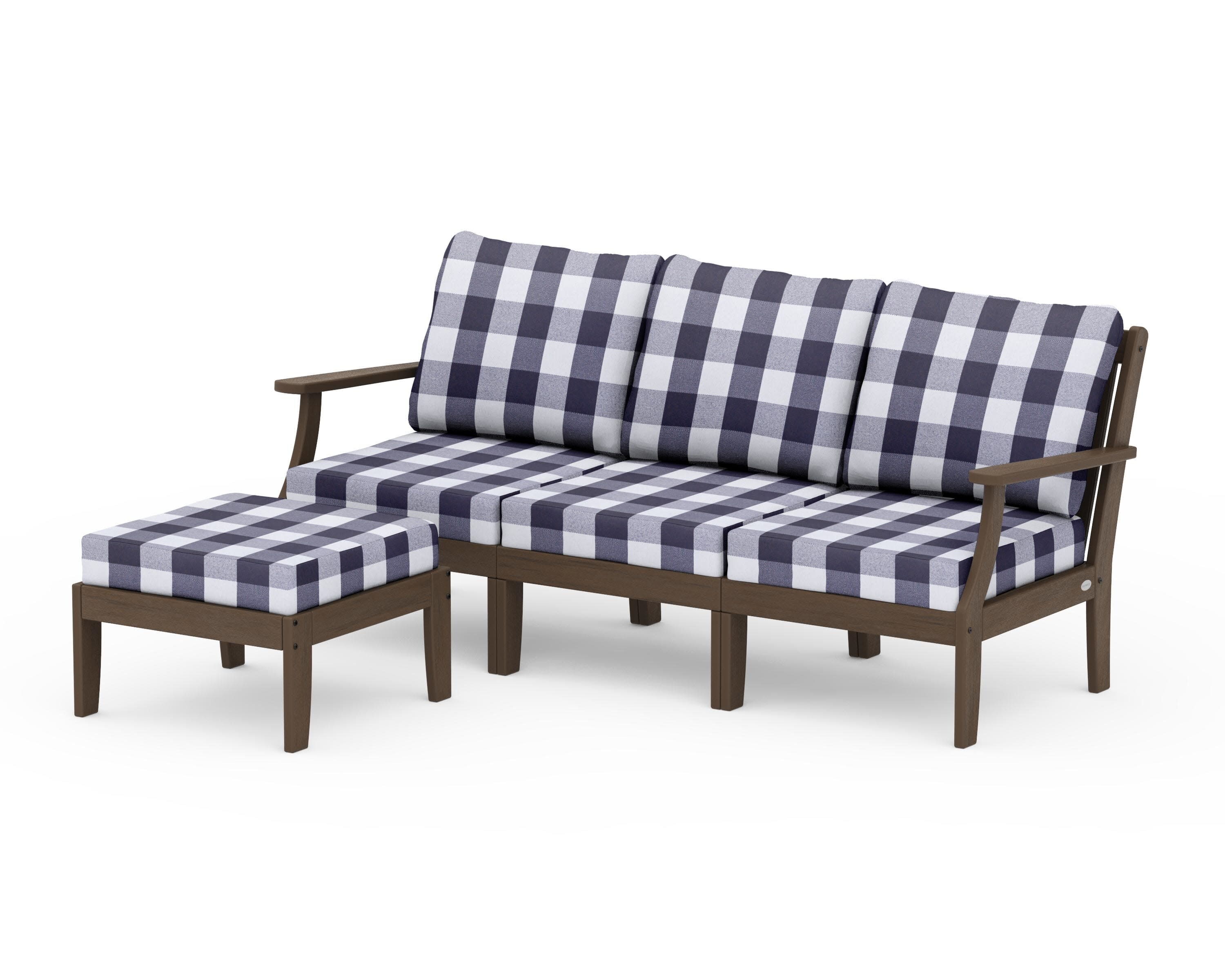 Braxton Modular 4-Piece Deep Seating Set with Ottoman in Kona / Buffalo Plaid Navy