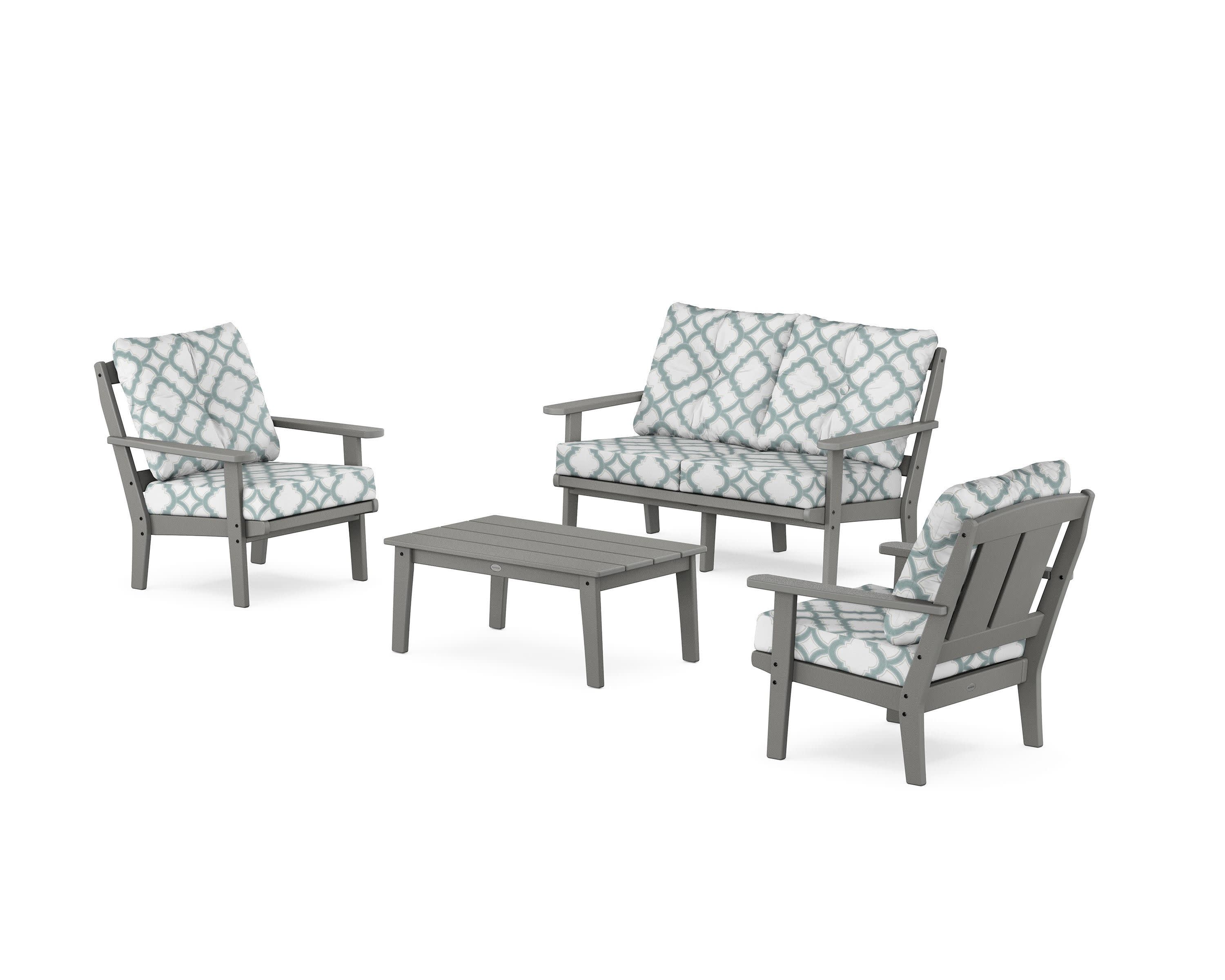 Mission 4-Piece Deep Seating Set with Loveseat in Slate Grey / Trellis Glacier Spa