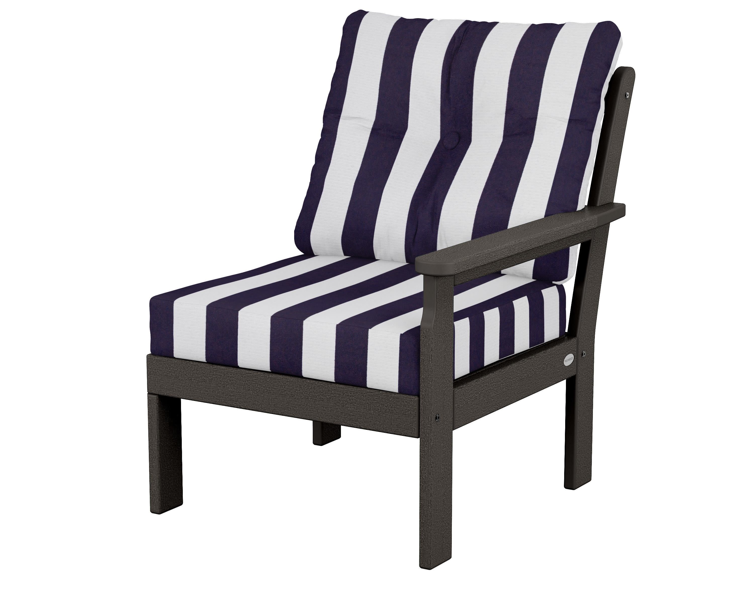 Vineyard Modular Right Arm Chair in Vintage Coffee / Cabana Stripe Navy