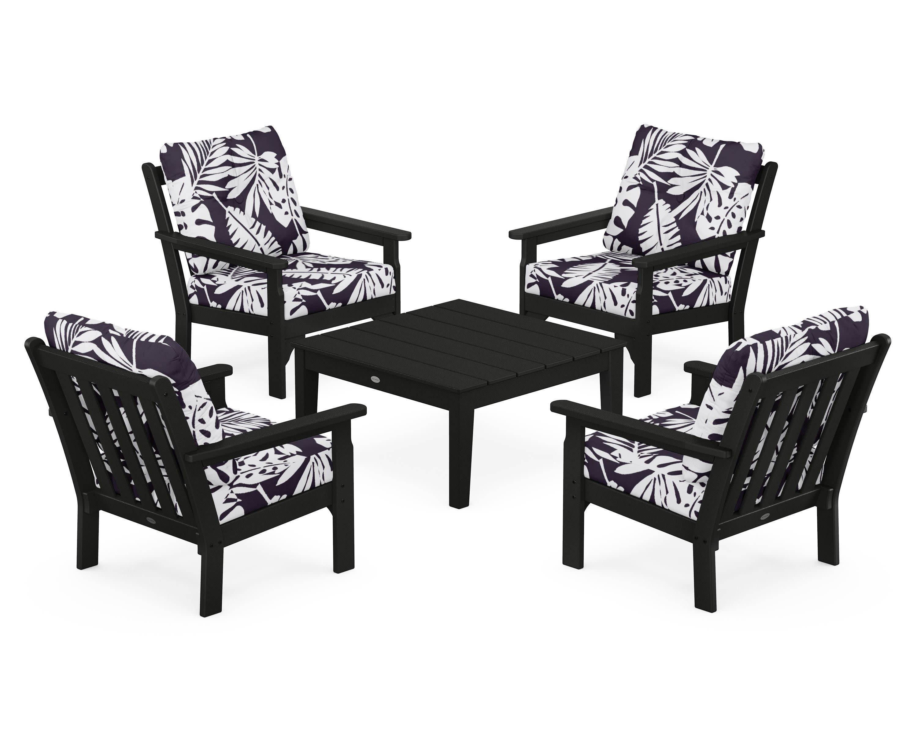 Vineyard 5-Piece Deep Seating Conversation Set in Black / Leaf Navy