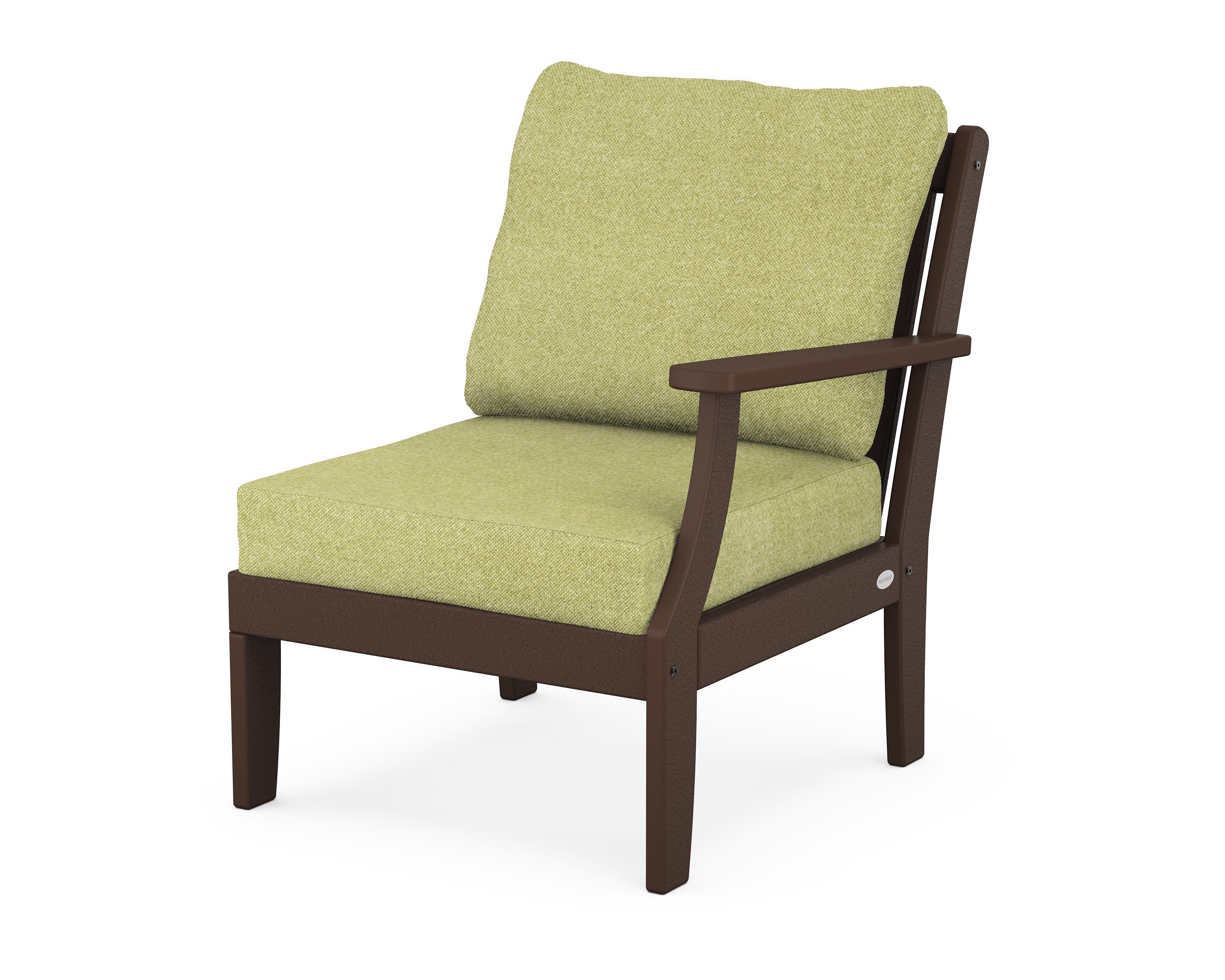 Braxton Modular Right Arm Chair in Mahogany / Chartreuse Boucle