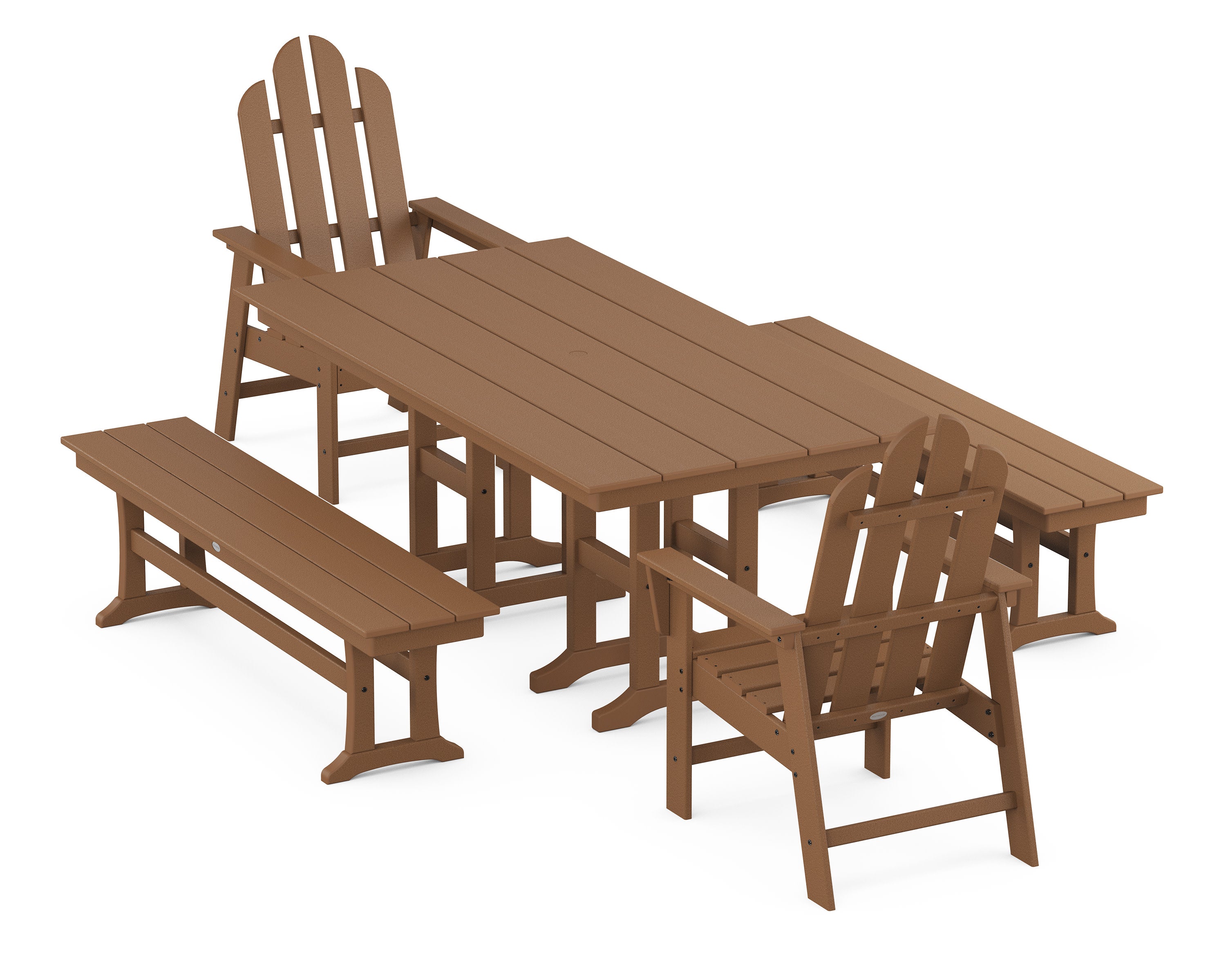 Long Island 5-Piece Farmhouse Dining Set with Benches in Teak