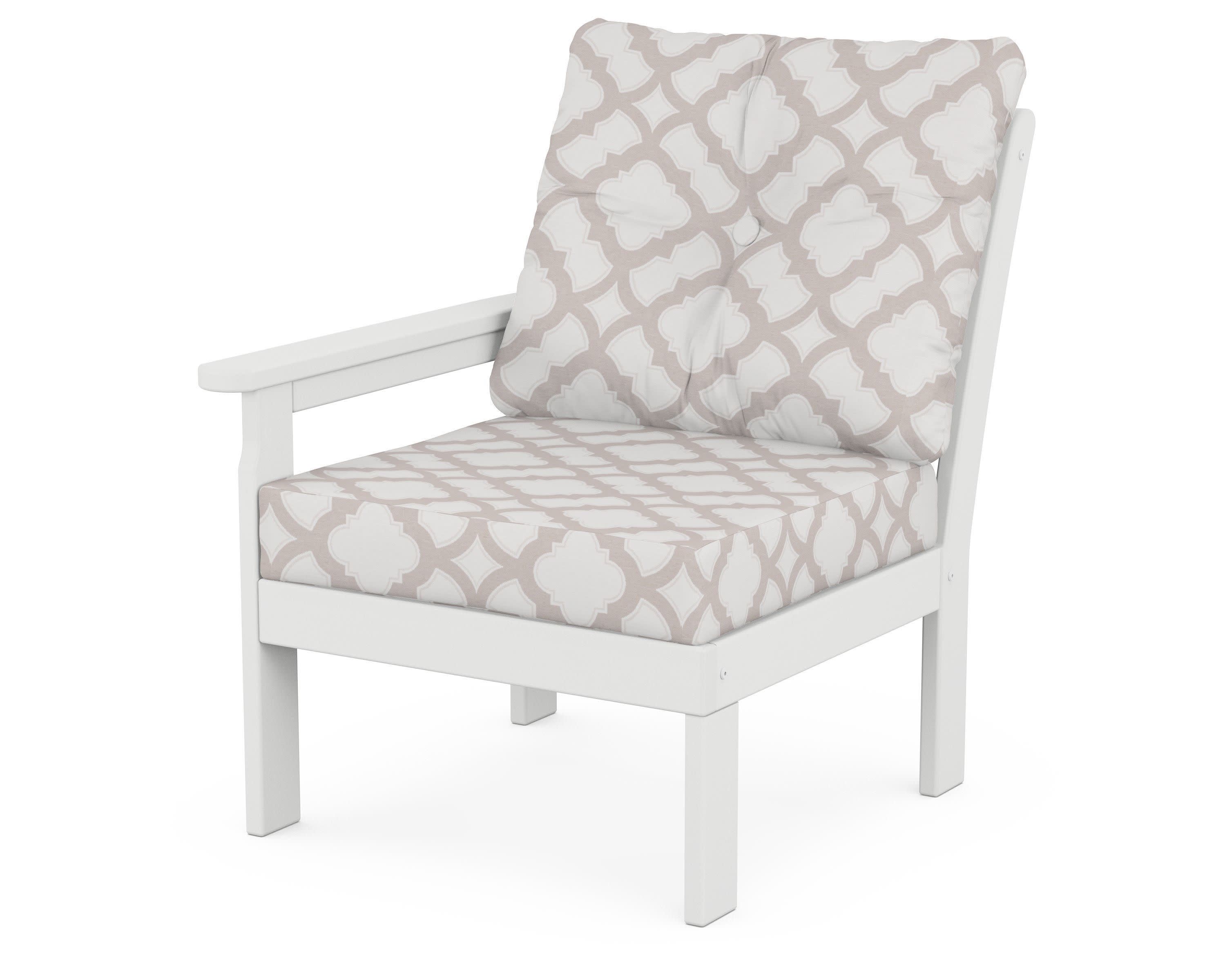 Vineyard Modular Left Arm Chair in White / Trellis Dune Burlap