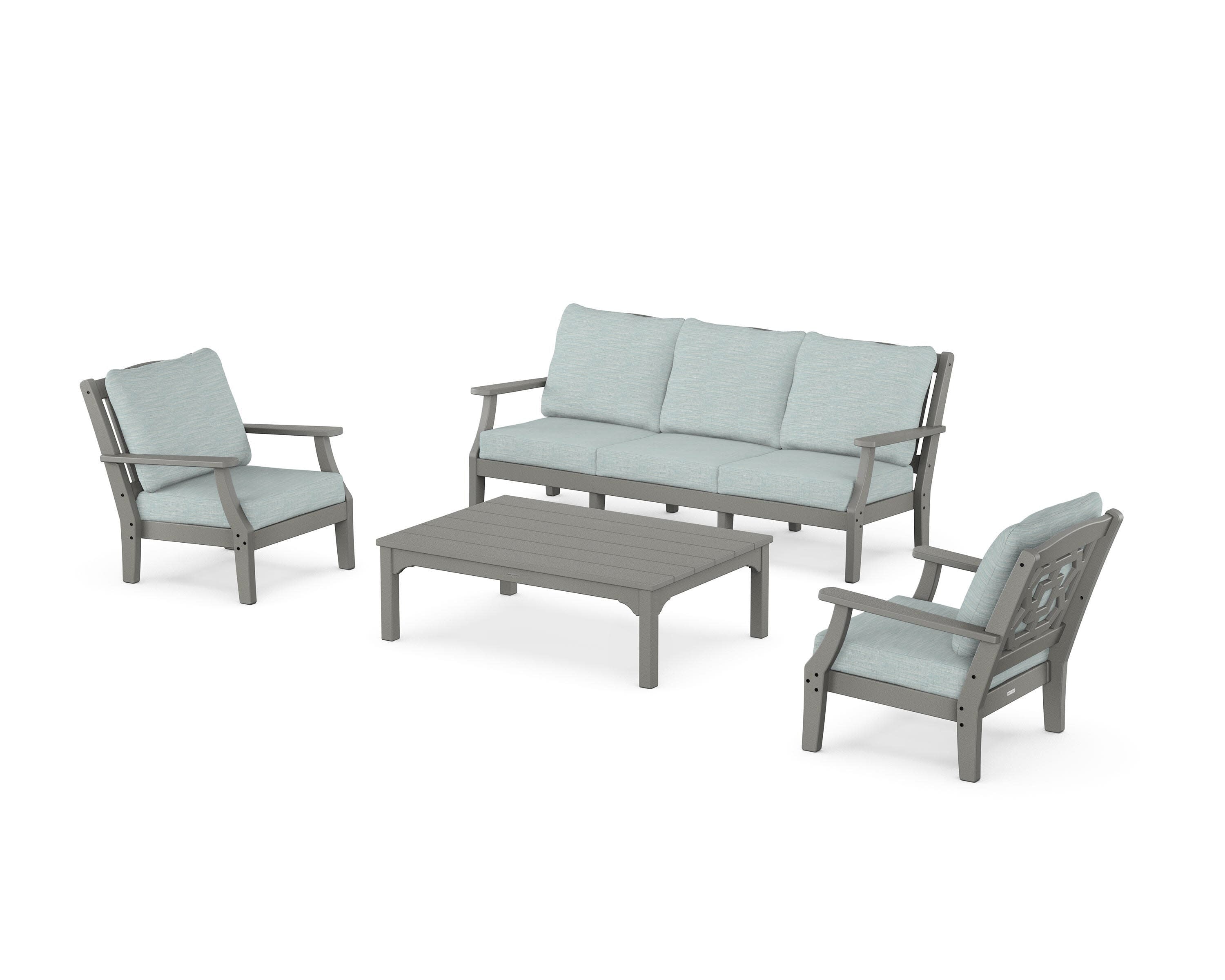 Chinoiserie 4-Piece Deep Seating Set with Sofa in Slate Grey / Soothe Mist