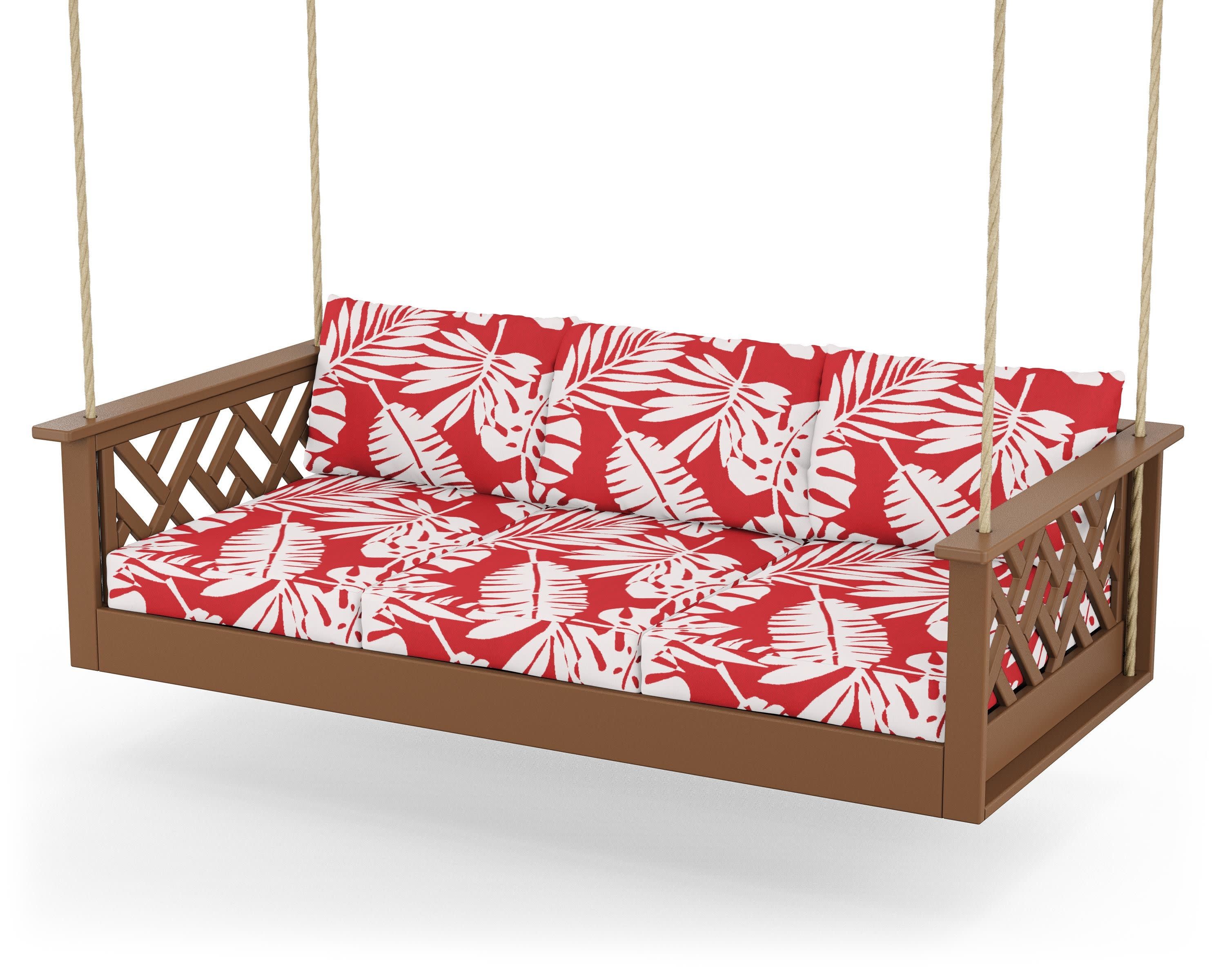 Chippendale Daybed Swing in Teak / Leaf Crimson