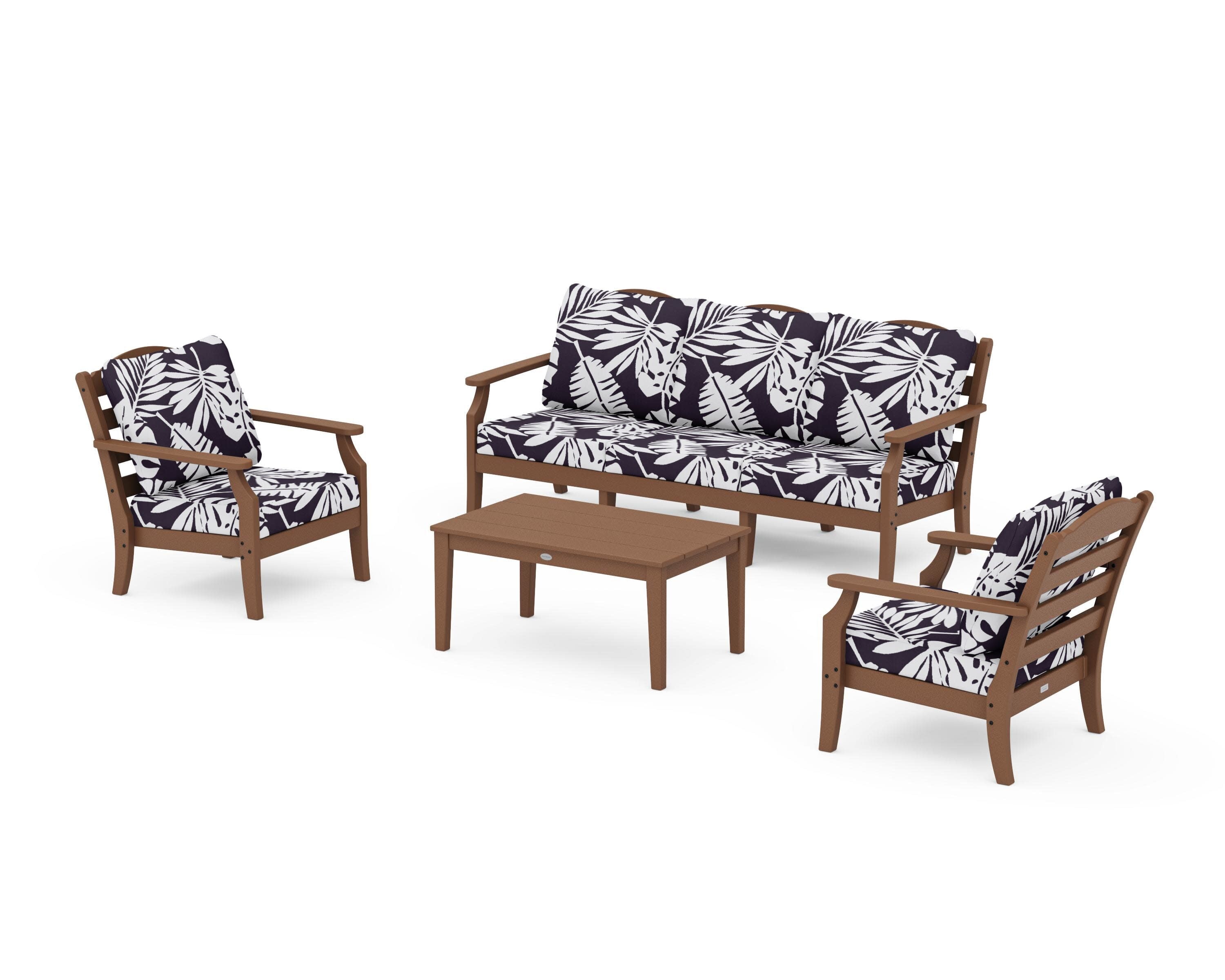 Savannah 4-Piece Deep Seating Set with Sofa in Teak / Leaf Navy