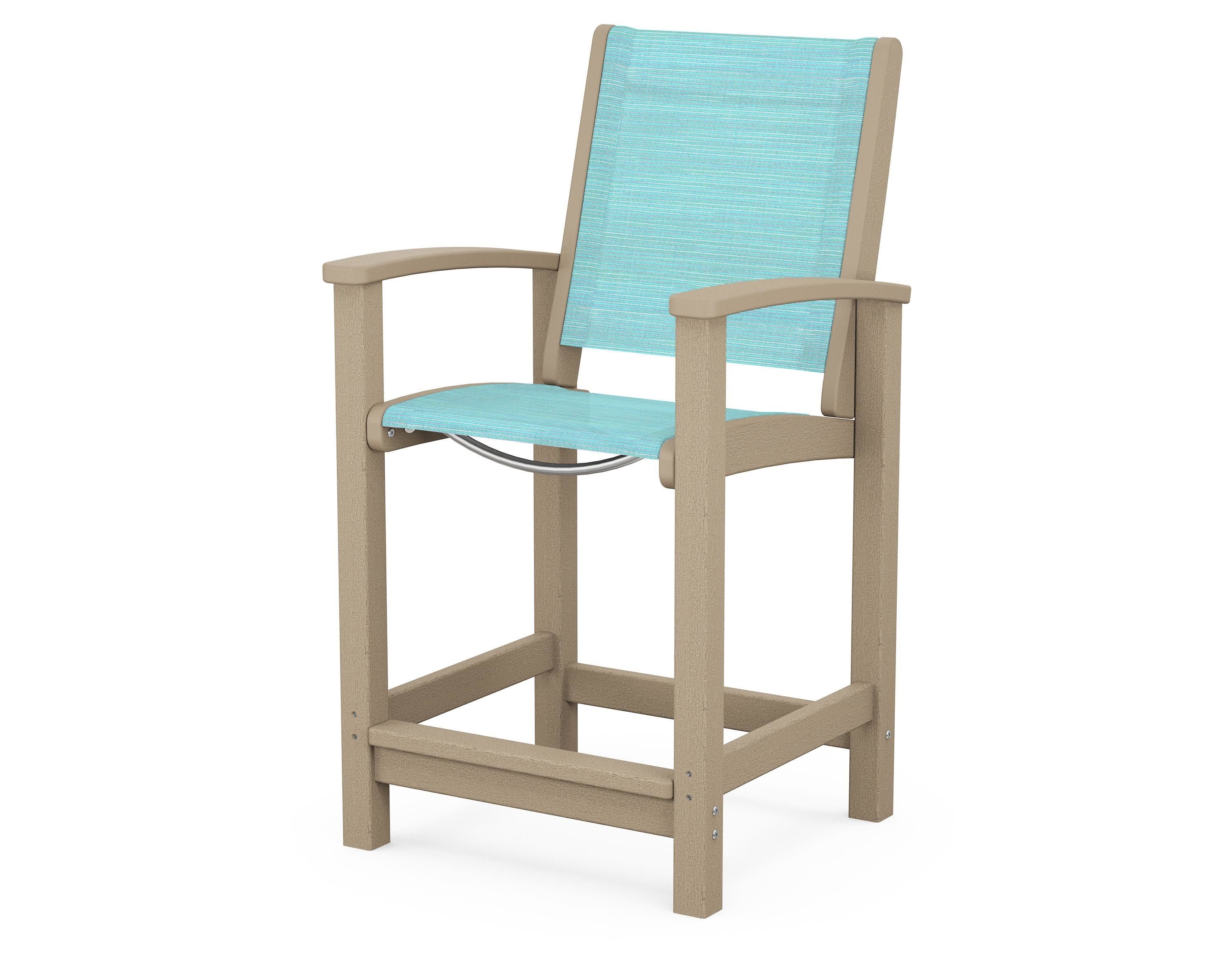 Coastal Counter Chair in Vintage Sahara / Dupioni Aquamarine Sling