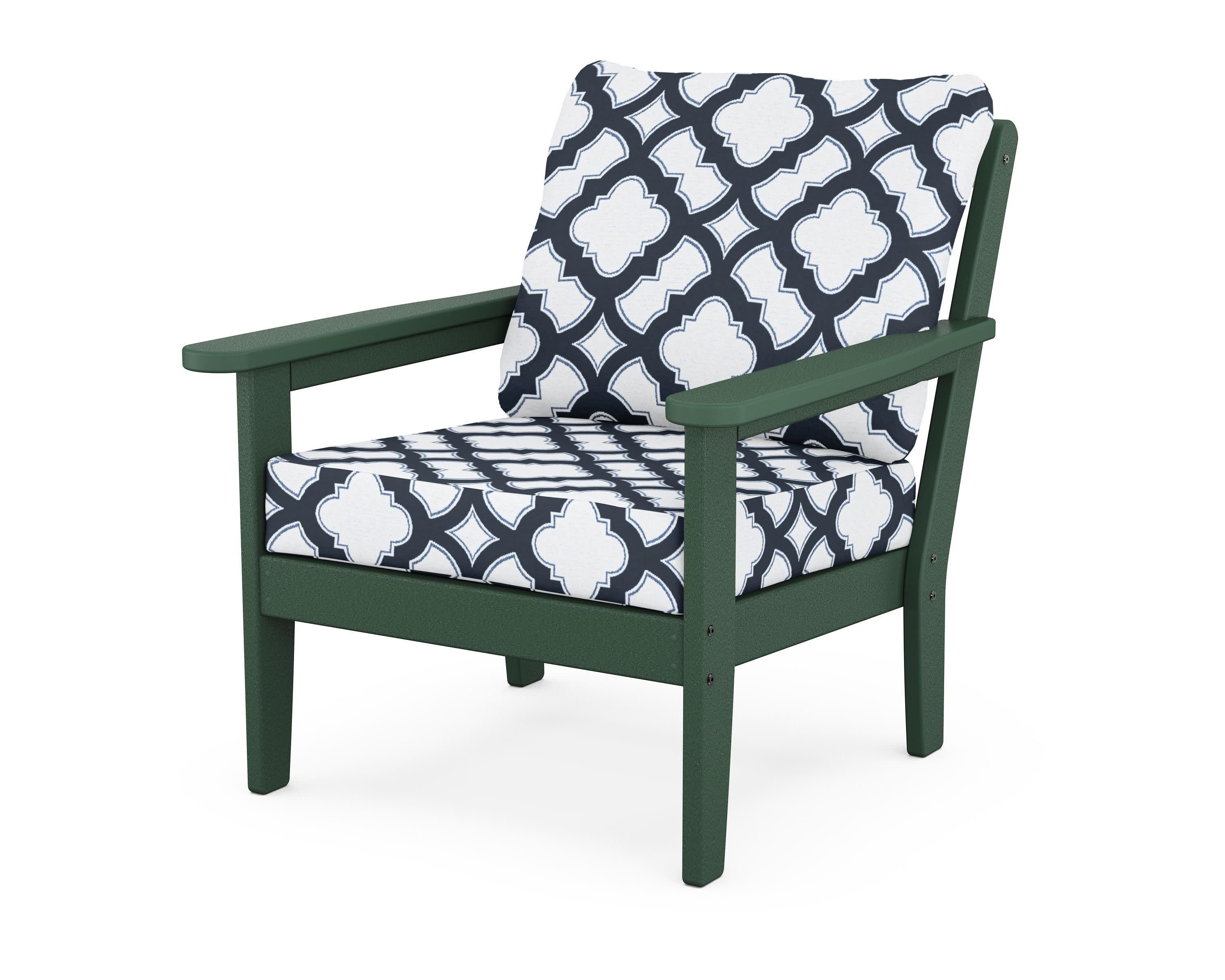 Cottage Deep Seating Chair in Green / Trellis Marine Indigo