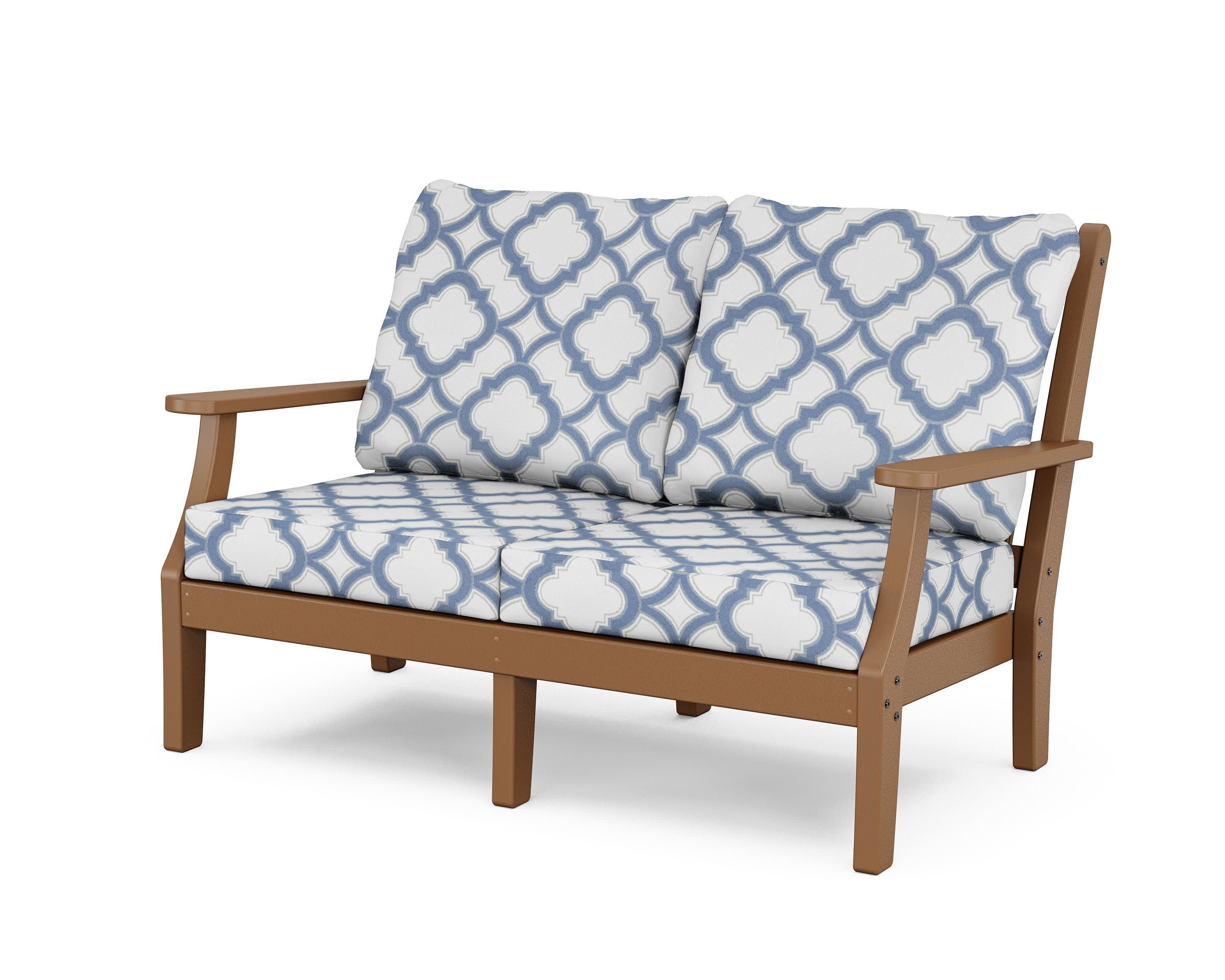 Wovendale Deep Seating Loveseat in Teak / Trellis Sky Blue
