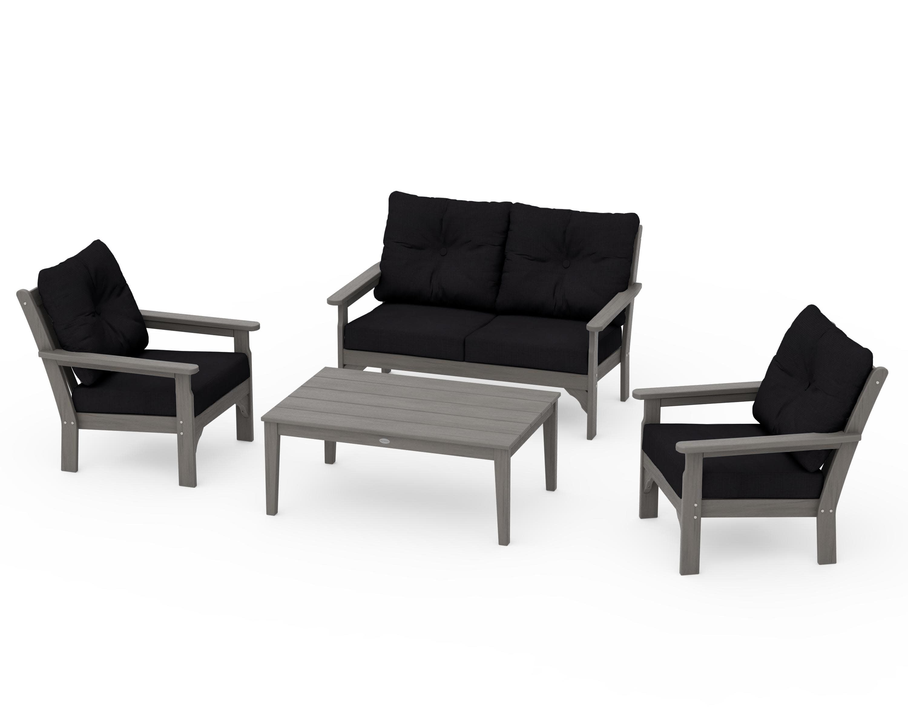 Vineyard 4-Piece Deep Seating Set in Driftwood / Midnight Linen